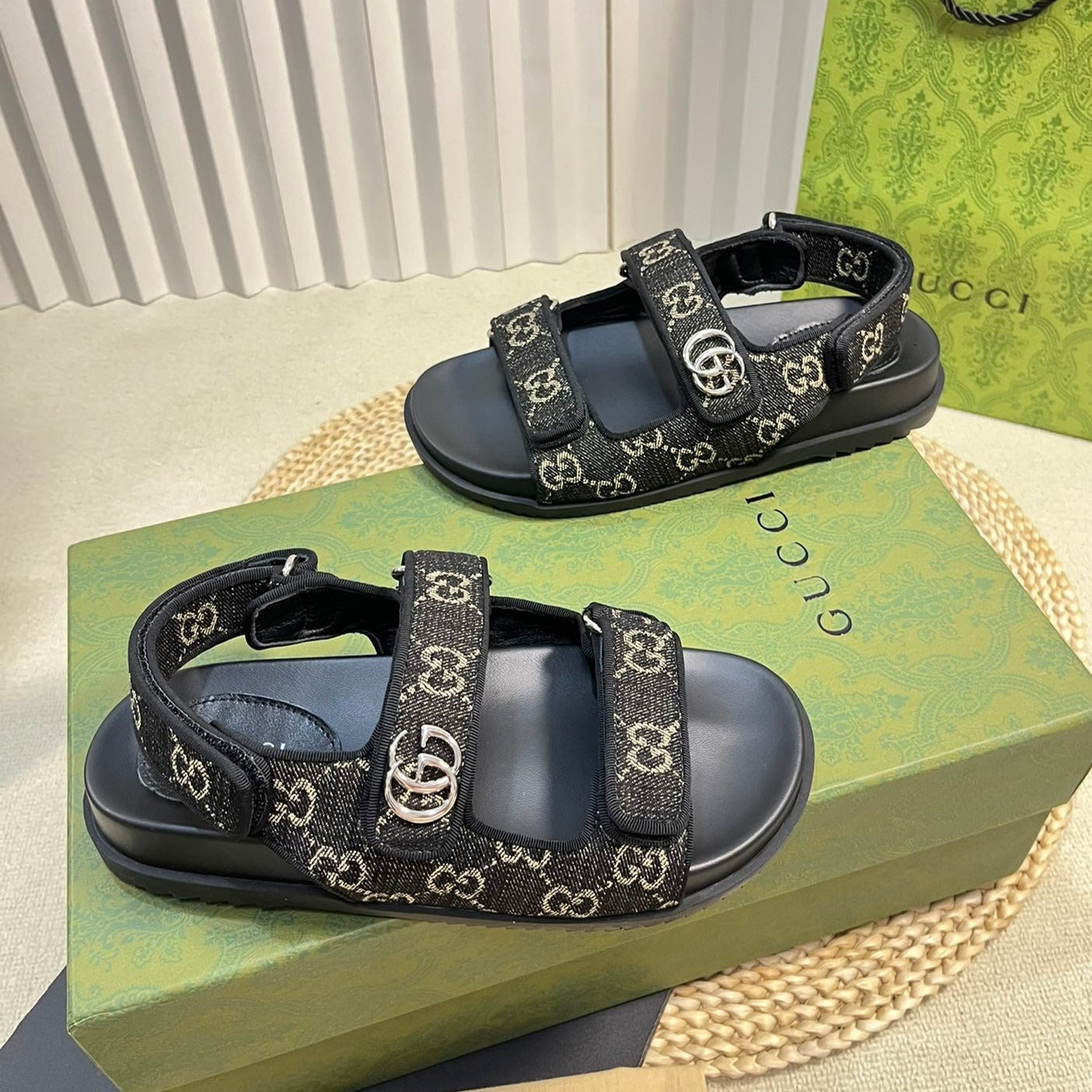 GG Sandal With Double G Black Caro