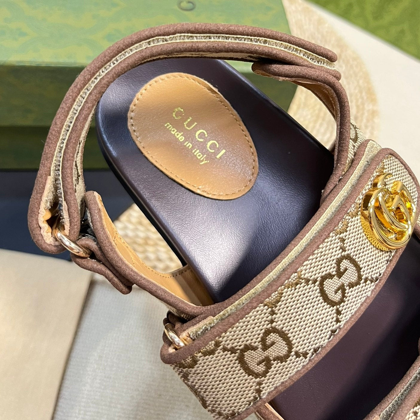 GG Sandal With Double G Brown Caro