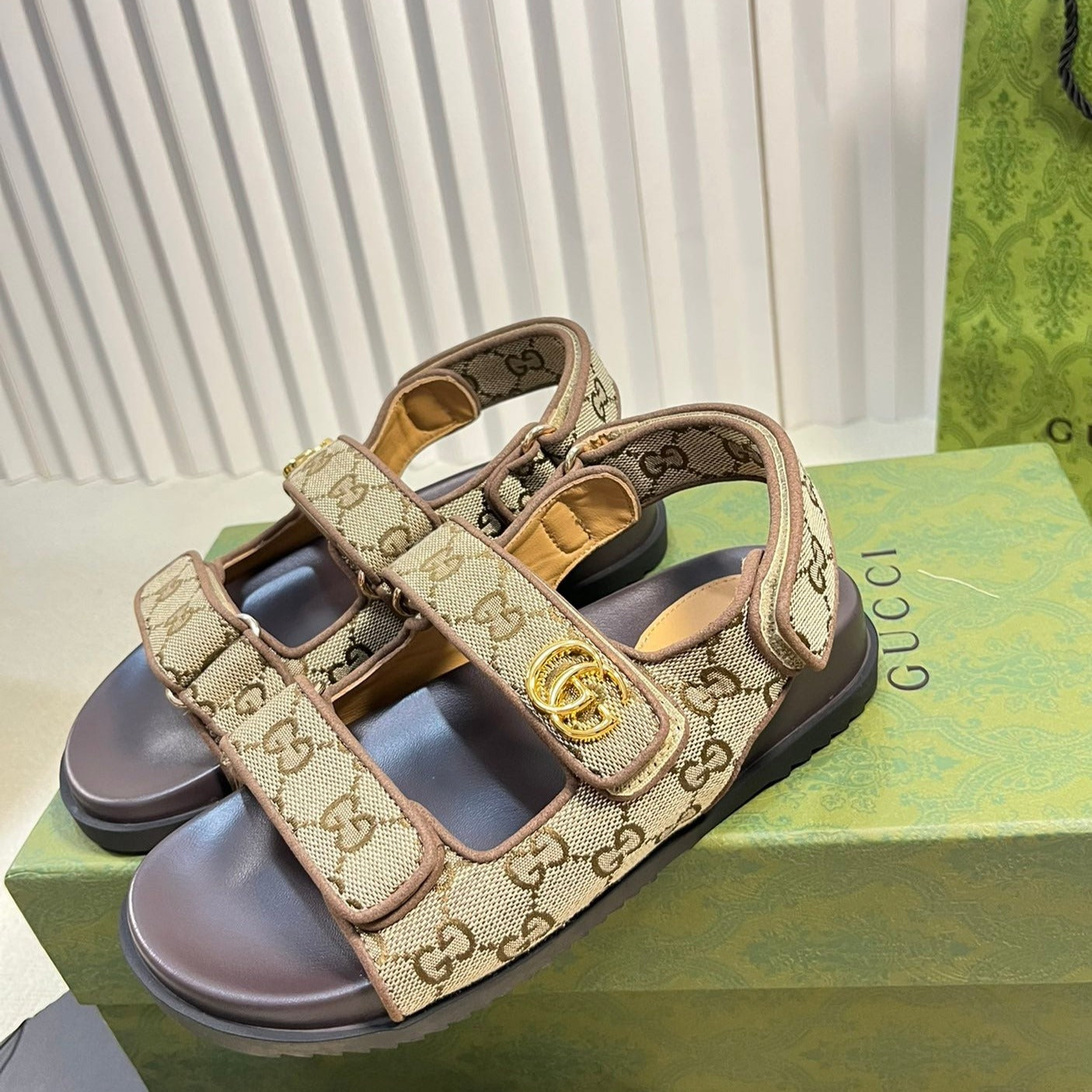 GG Sandal With Double G Brown Caro