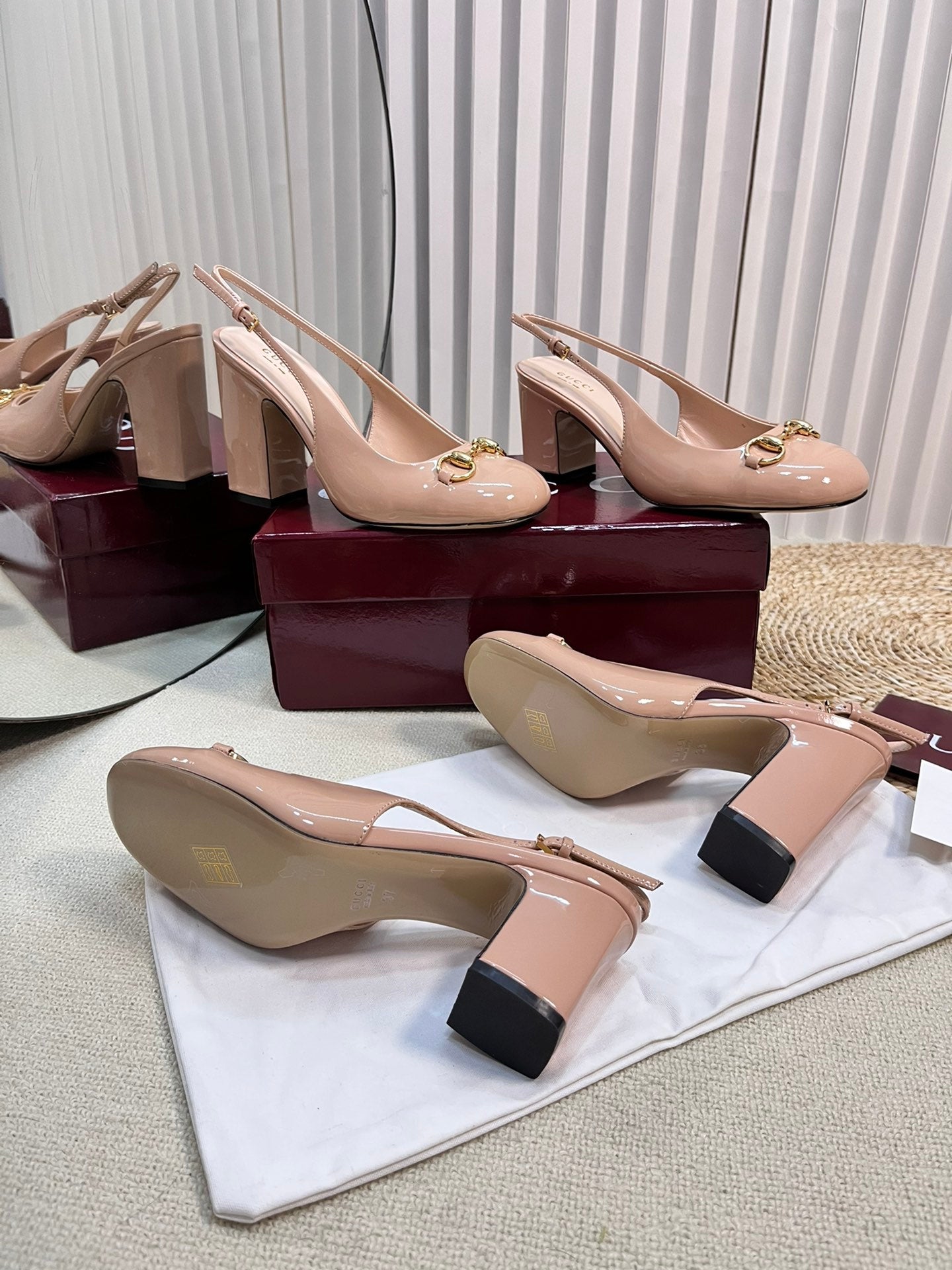 GC Horsebit Slingback 95mm Rose Beige Patent Leather 294591