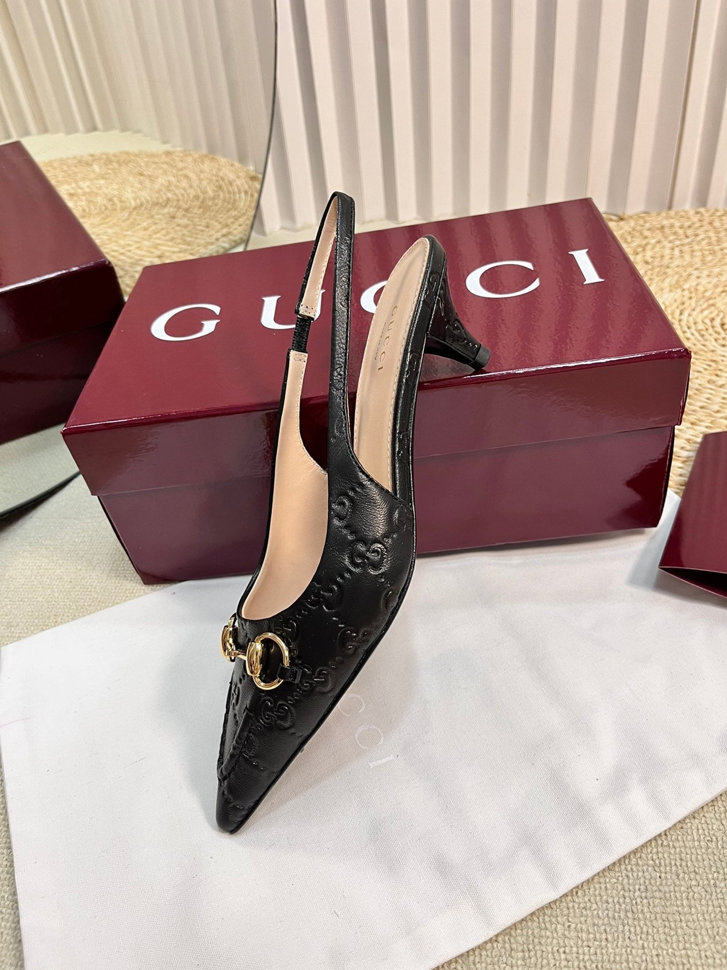 GC Horsebit Slingback Pump 50mm Black Embossed Sheepskin 294577