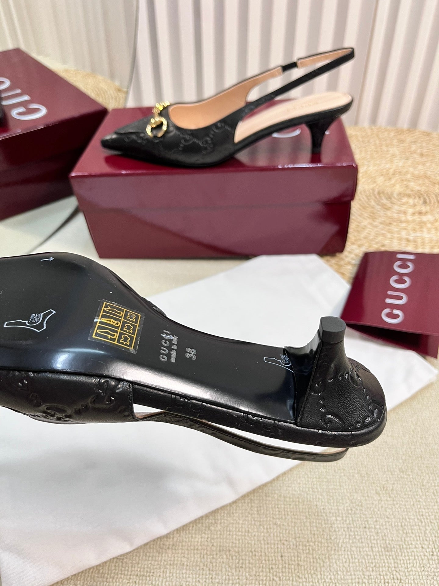 GC Horsebit Slingback Pump 50mm Black Embossed Sheepskin 294577