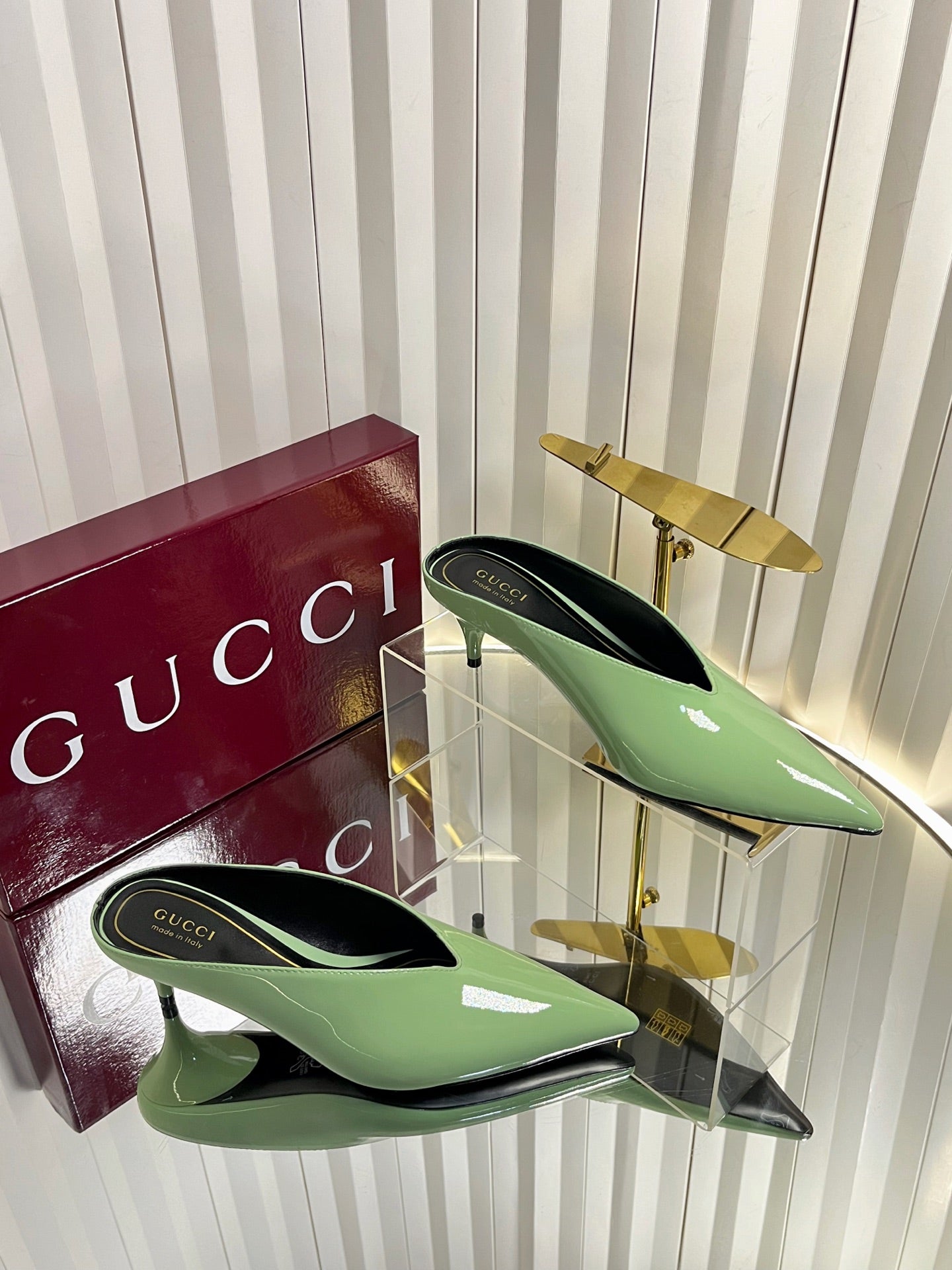 GG Women's Heeled Mules 50mm Matcha Green Patent Leather 548394
