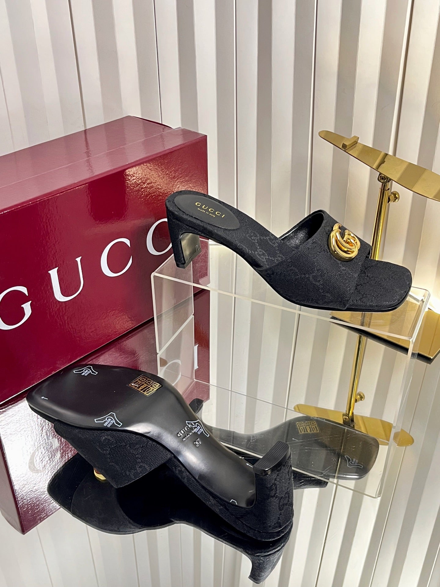 GG 26S Slippers 4.5cm Black Canvas 616452