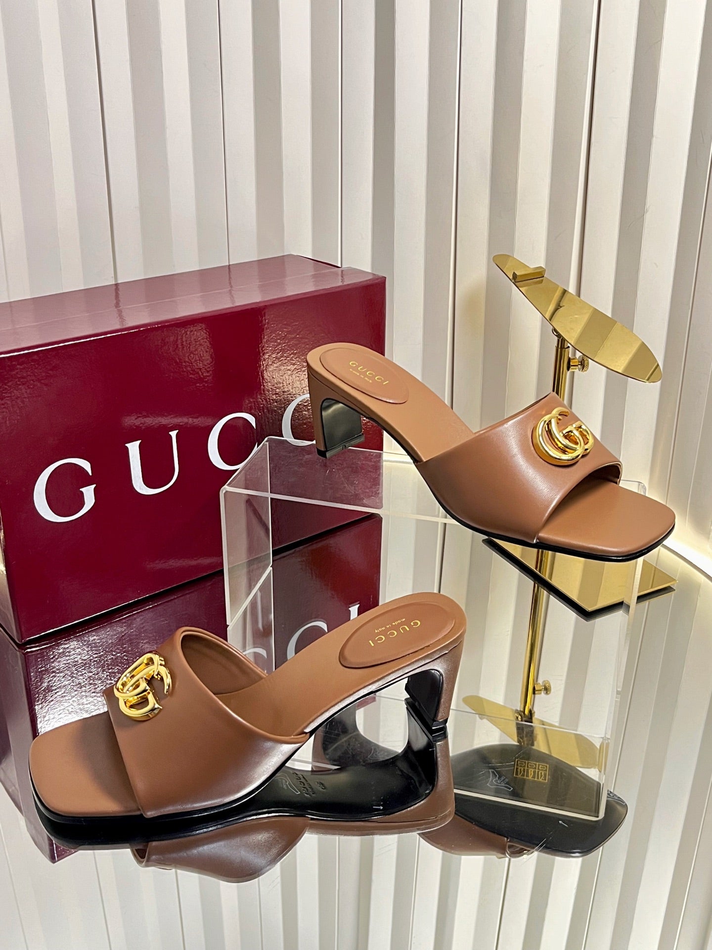 GG 26S Slippers 4.5cm Brown Leather 616457