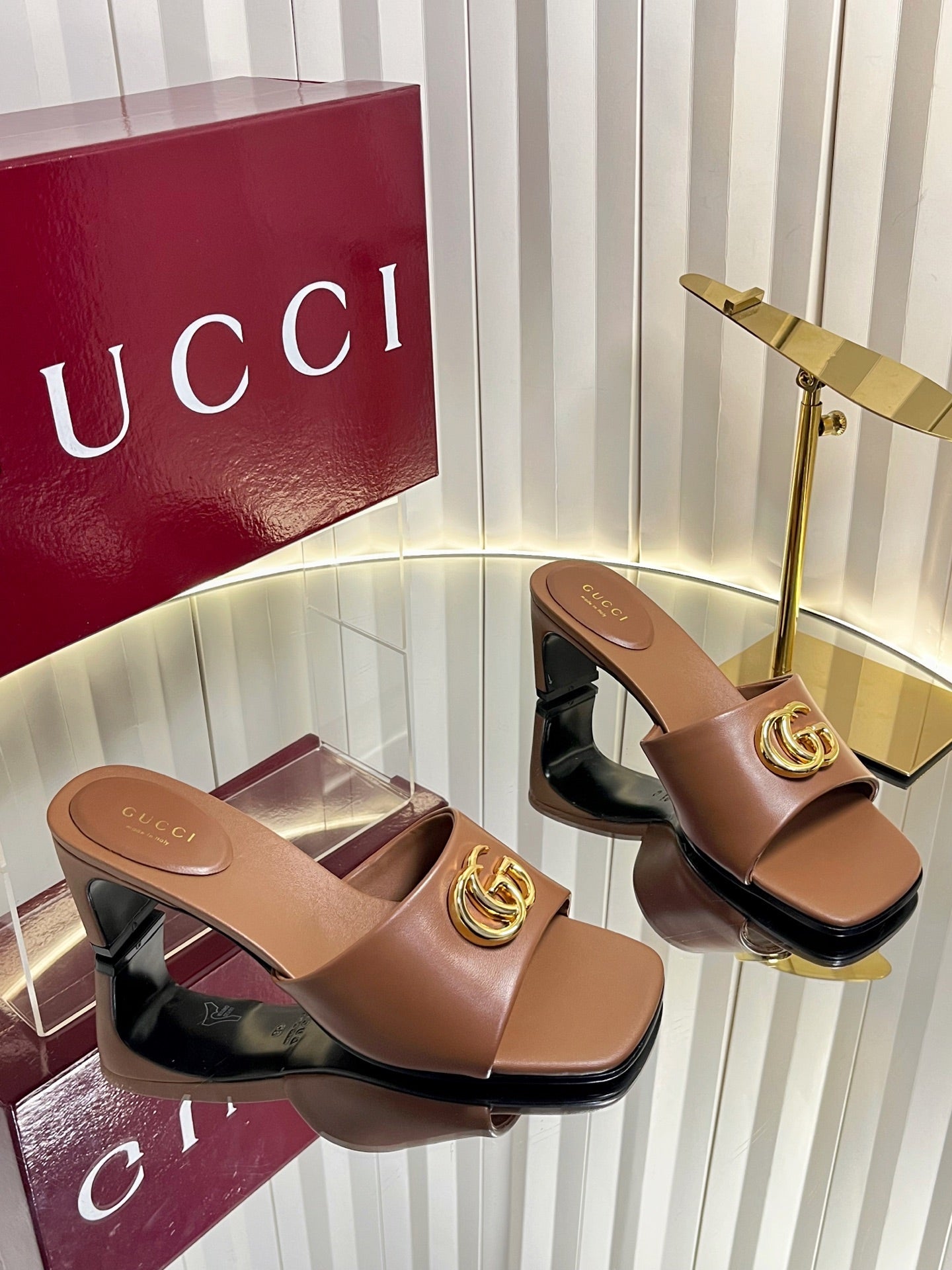 GG 26S Slippers 4.5cm Brown Leather 616457