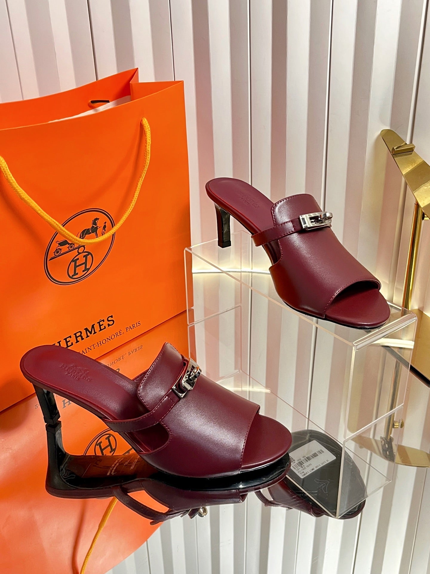 HM Cute Sandal 7cm Burgundy Calfskin 616211