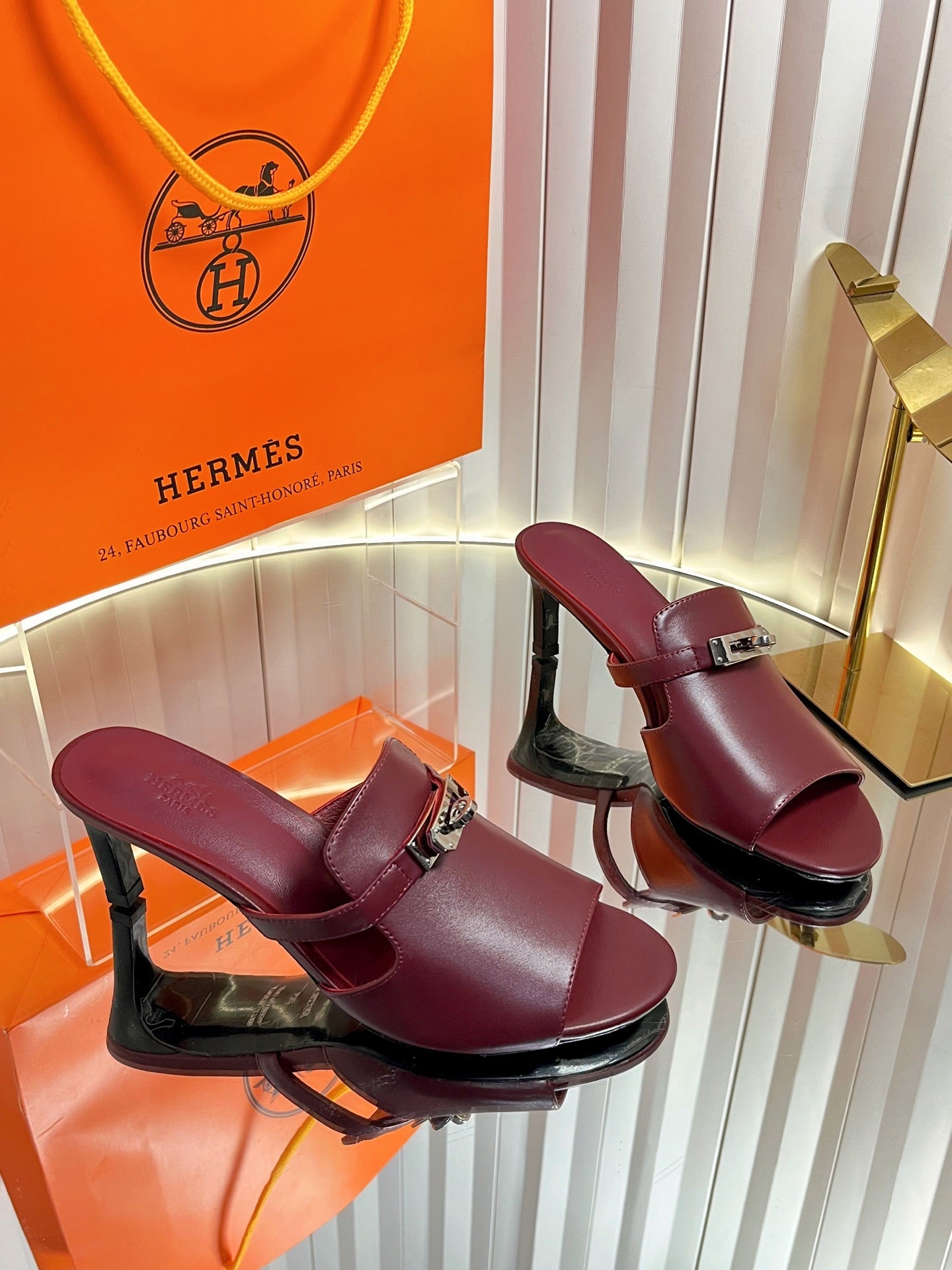HM Cute Sandal 7cm Burgundy Calfskin 616211