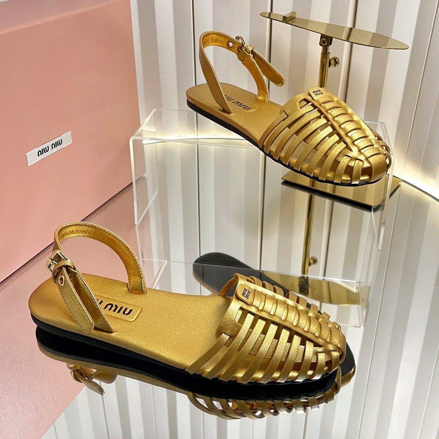 Miumiu 26s Slingback Sandals In Gold Calfskin