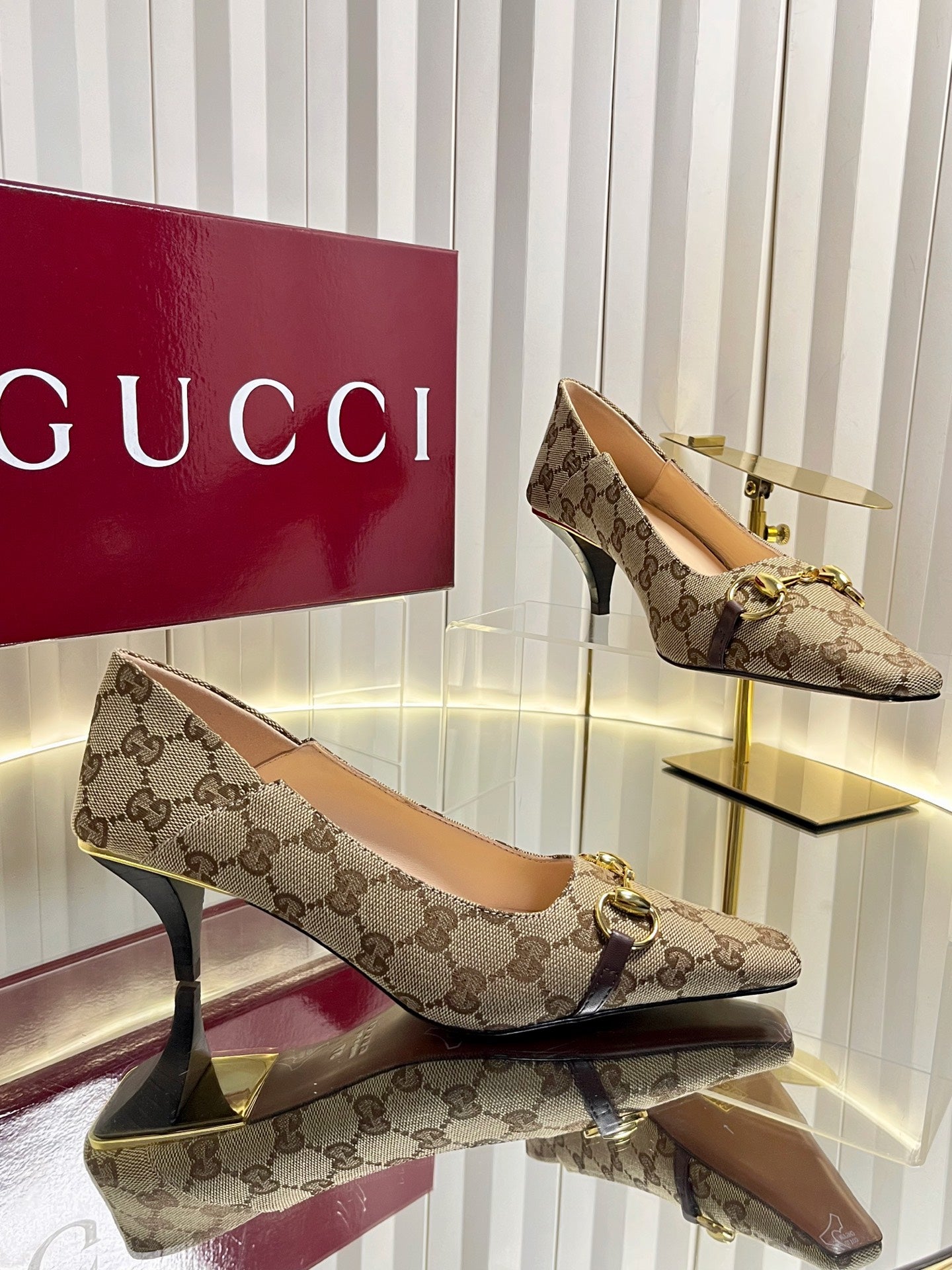 GG 26s Vittoria Pumps Beige Brown Canvas 768134