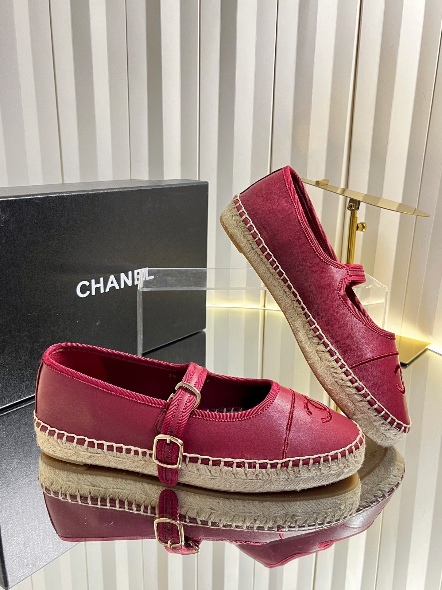 CC 26s Espadrille Mary Jane Shoes Dark Red Lambskin