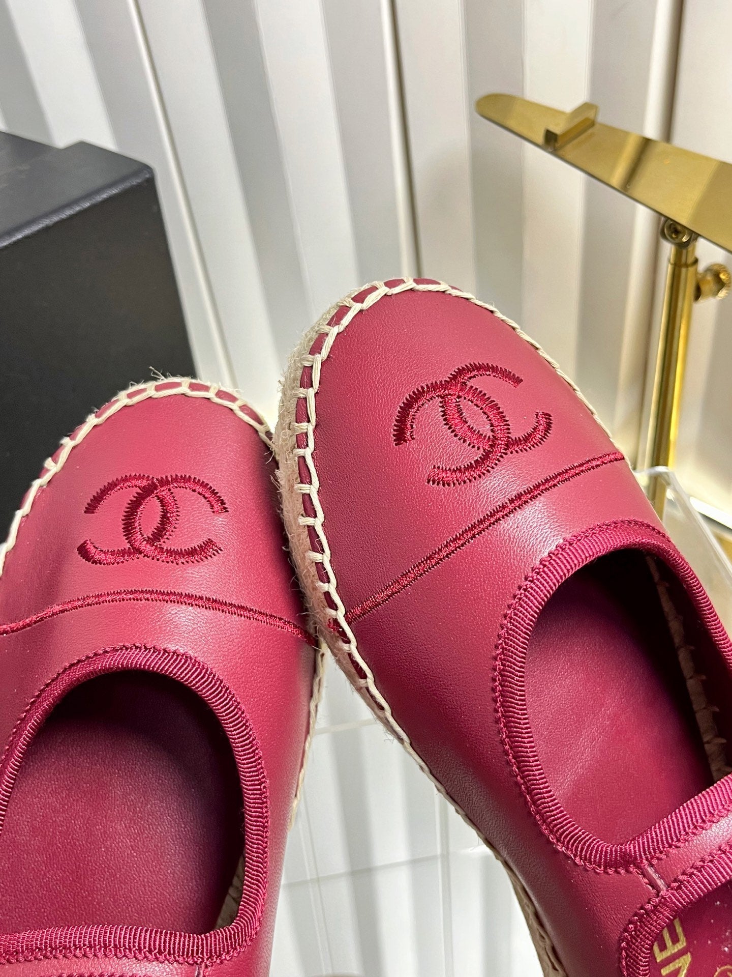 CC 26s Espadrille Mary Jane Shoes Dark Red Lambskin