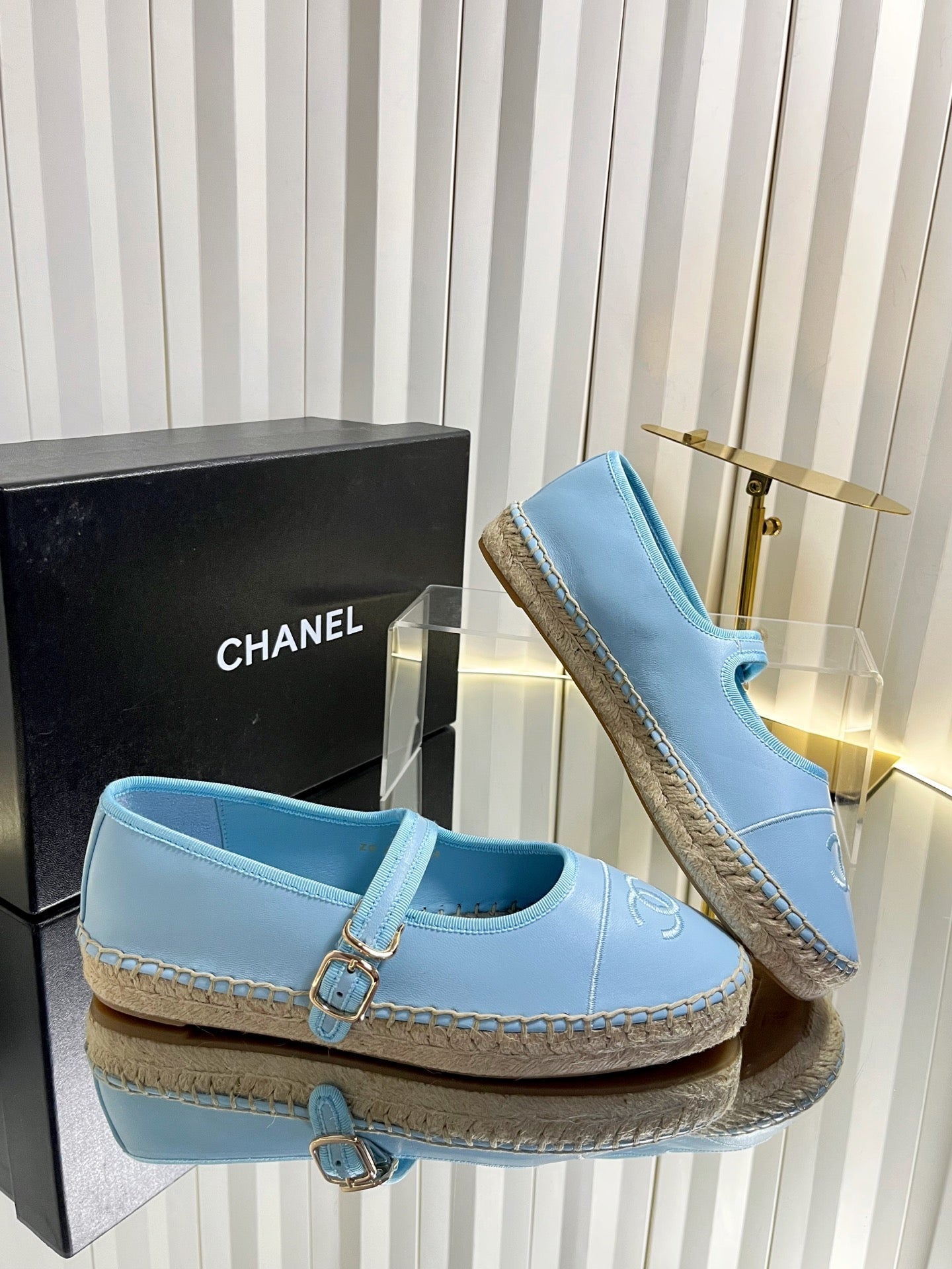 CC 26s Espadrille Mary Jane Shoes Blue Lambskin