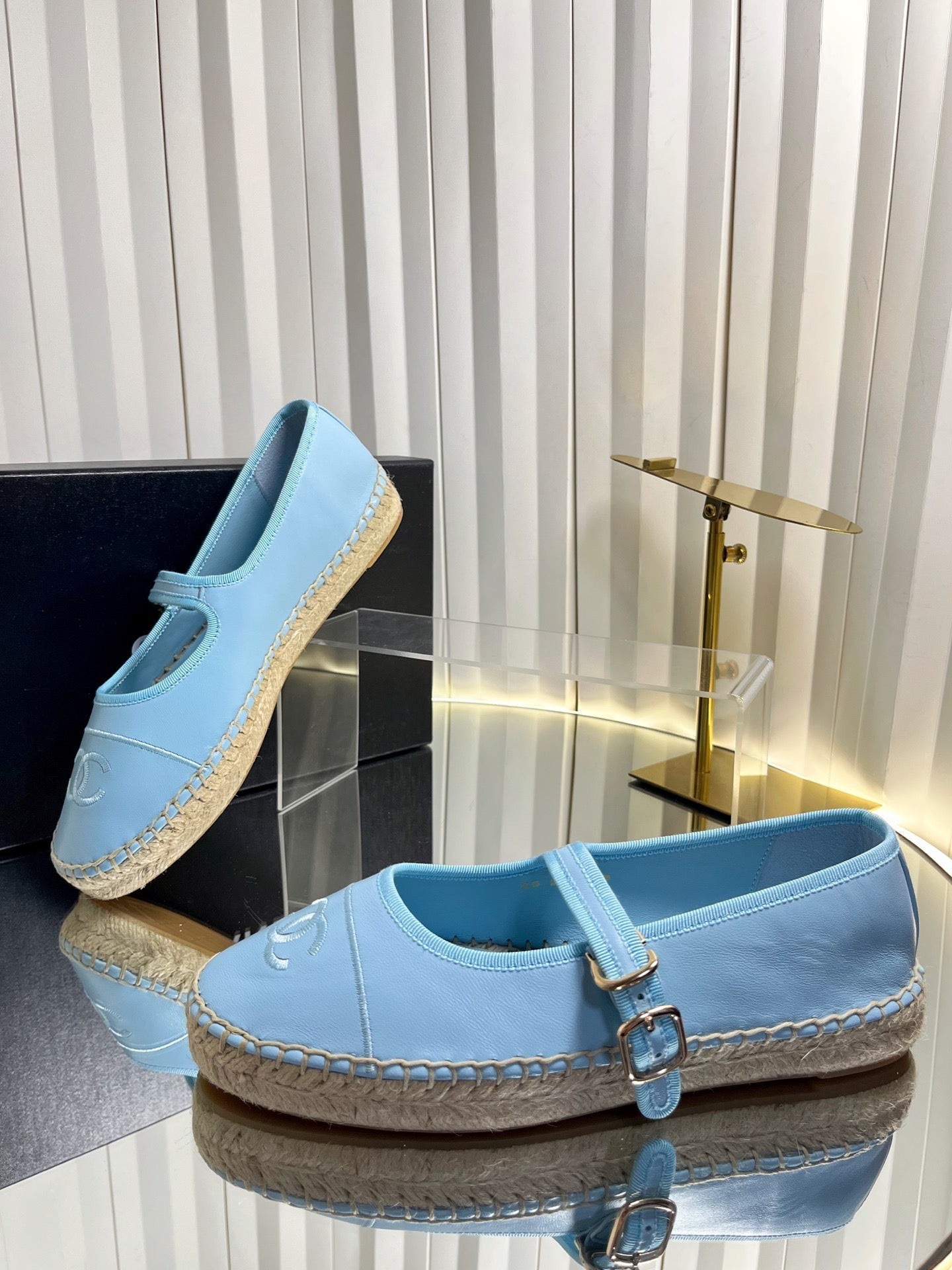 CC 26s Espadrille Mary Jane Shoes Blue Lambskin