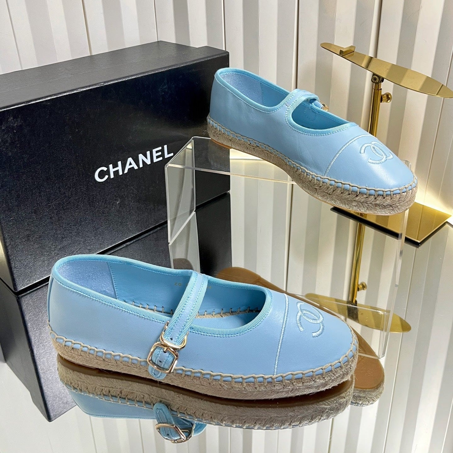 CC 26s Espadrille Mary Jane Shoes Blue Lambskin