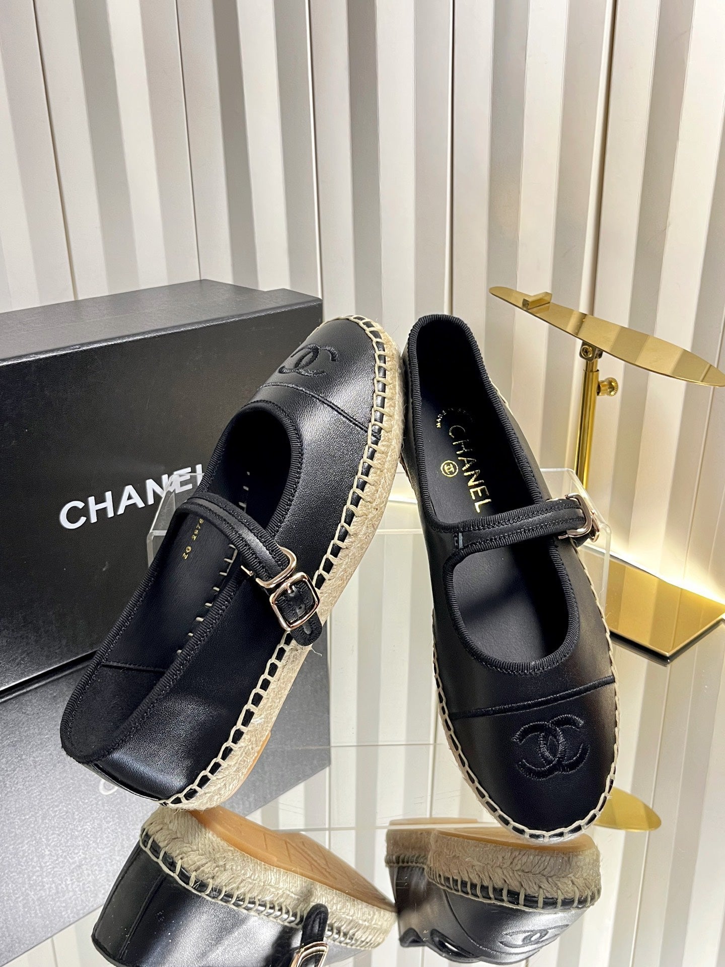 CC 26s Espadrille Mary Jane Shoes Black Lambskin