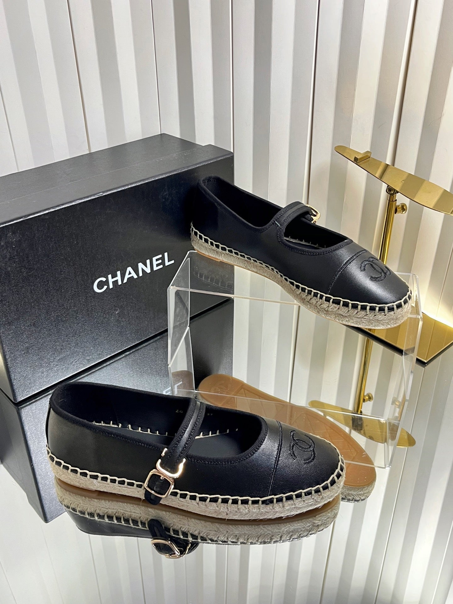 CC 26s Espadrille Mary Jane Shoes Black Lambskin