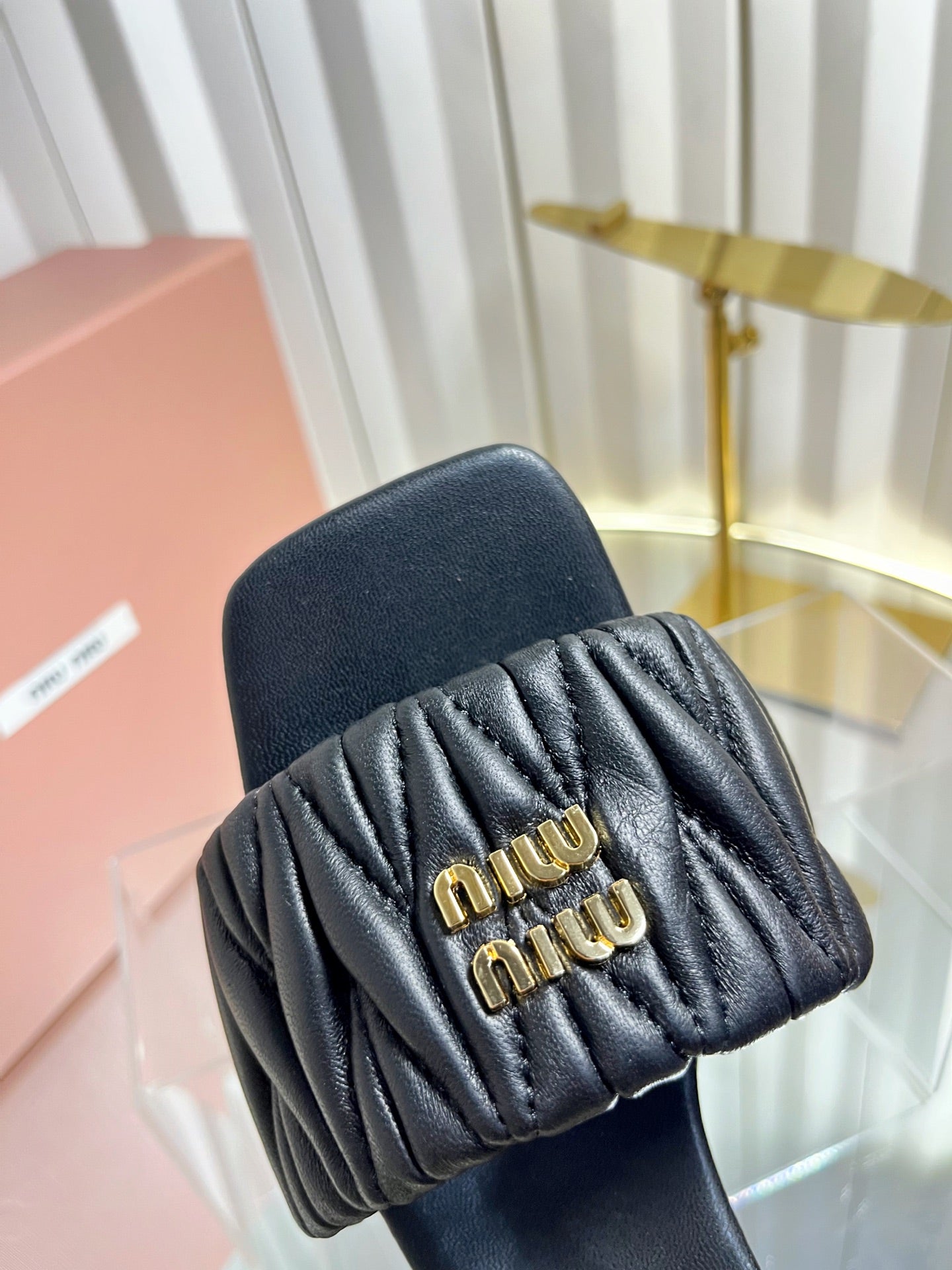 Miumiu 26s Padded Matelasse Mule Heels 65mm In Black Calfskin Gold Hardware