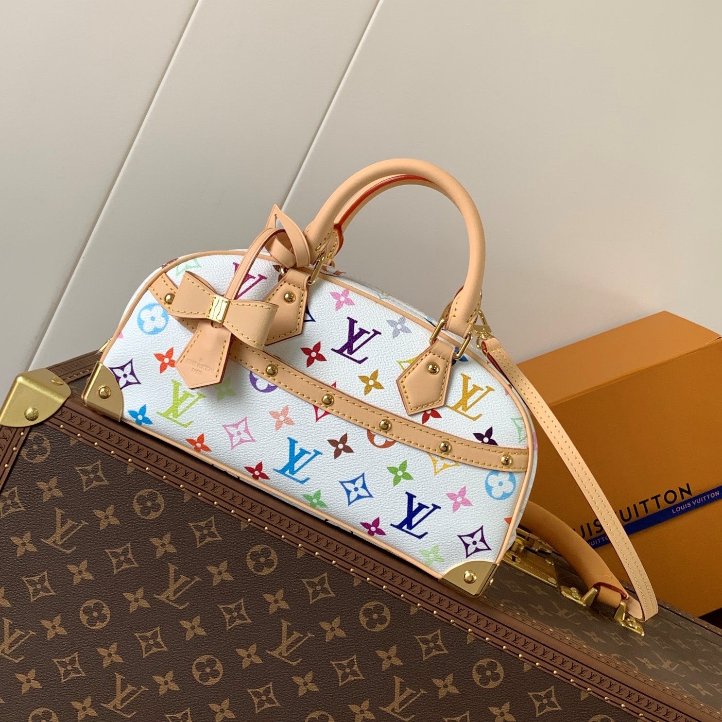 LV Handbag East West White Beige Monogram Canvas Cowhide