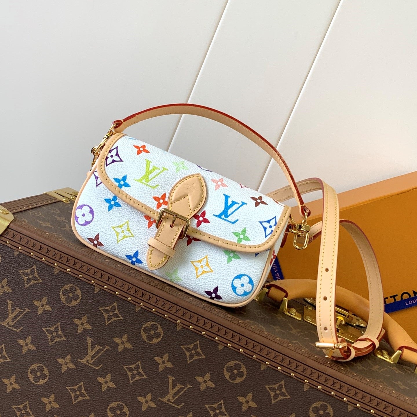 LV Nano Diane 19cm White Beige Monogram Canvas Cowhide