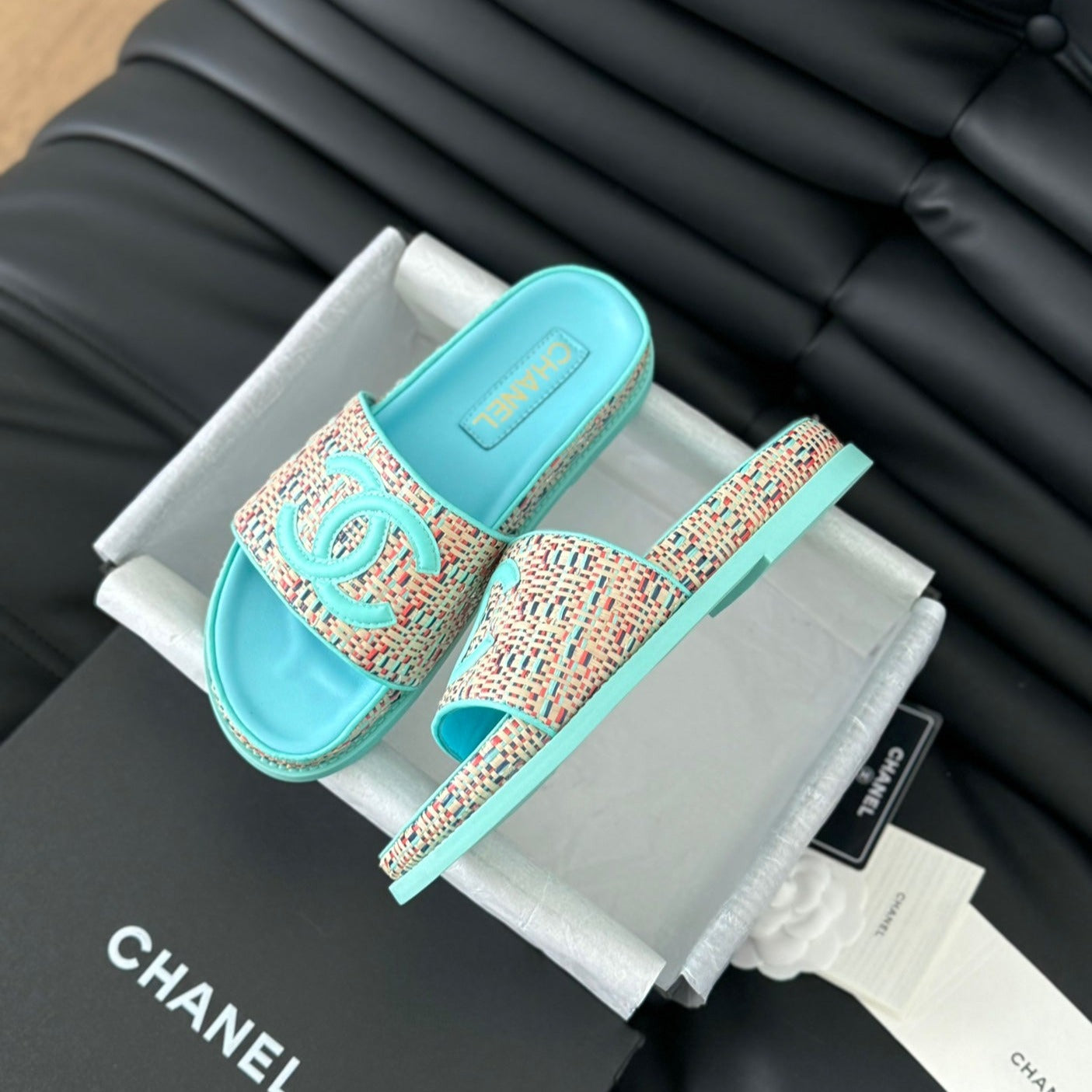Chanel 26s Slippers Sheepskin Azure Blue
