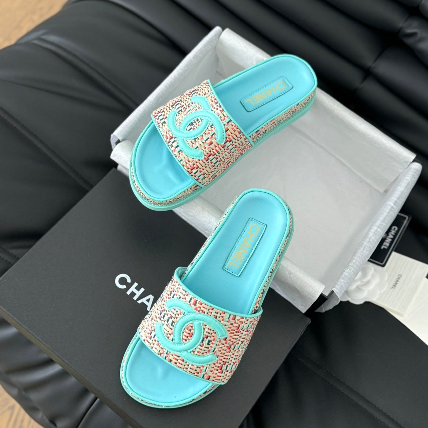 Chanel 26s Slippers Sheepskin Azure Blue