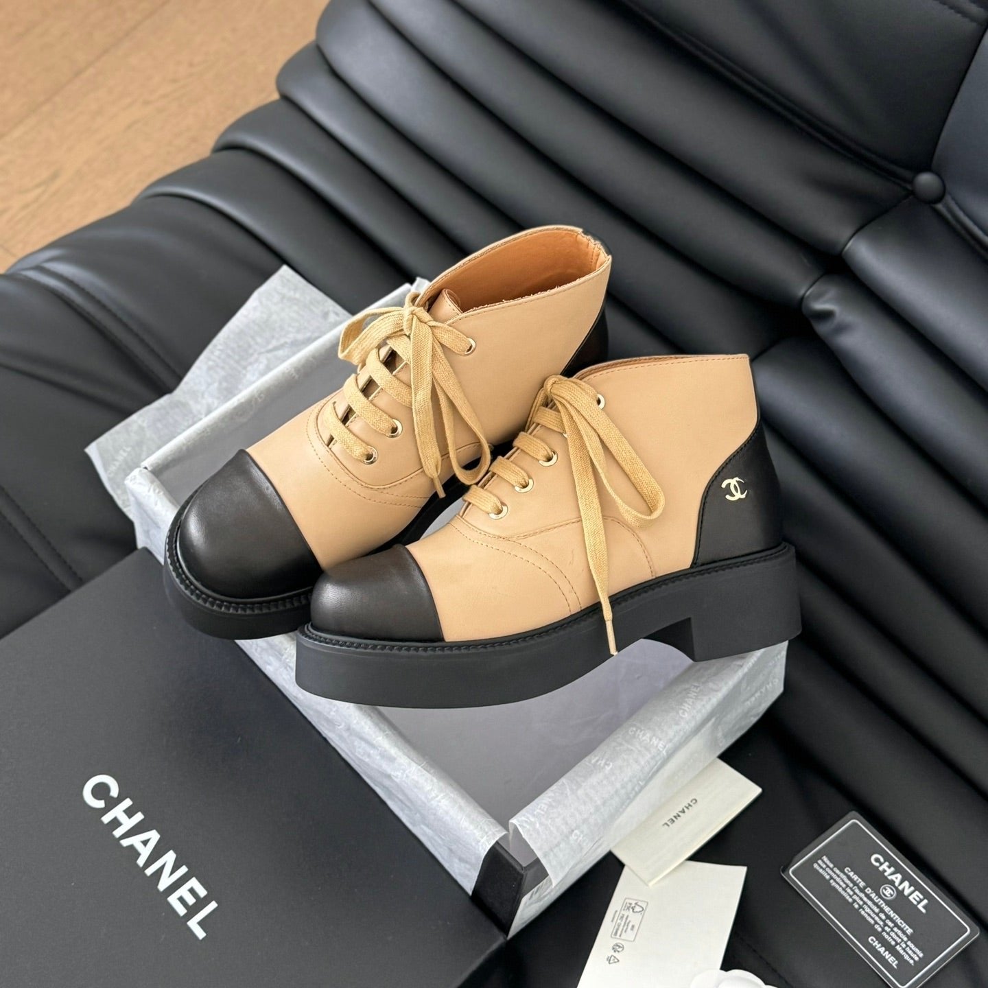 CC Ankle Boots Dark Beige Mix Black Calfskin 937064