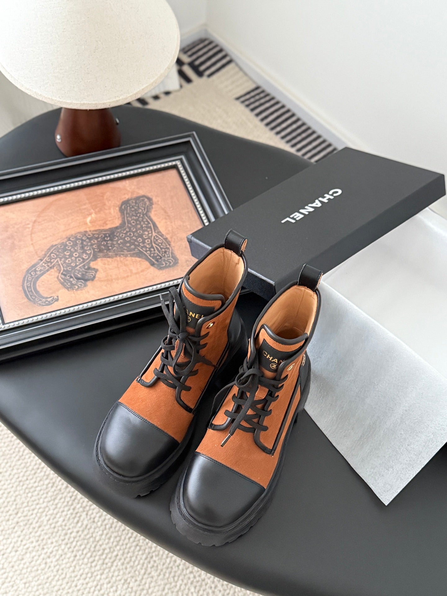CC 25B Atelier Flats Boots Shoes Black Brown Sheepskin & Suede 458766