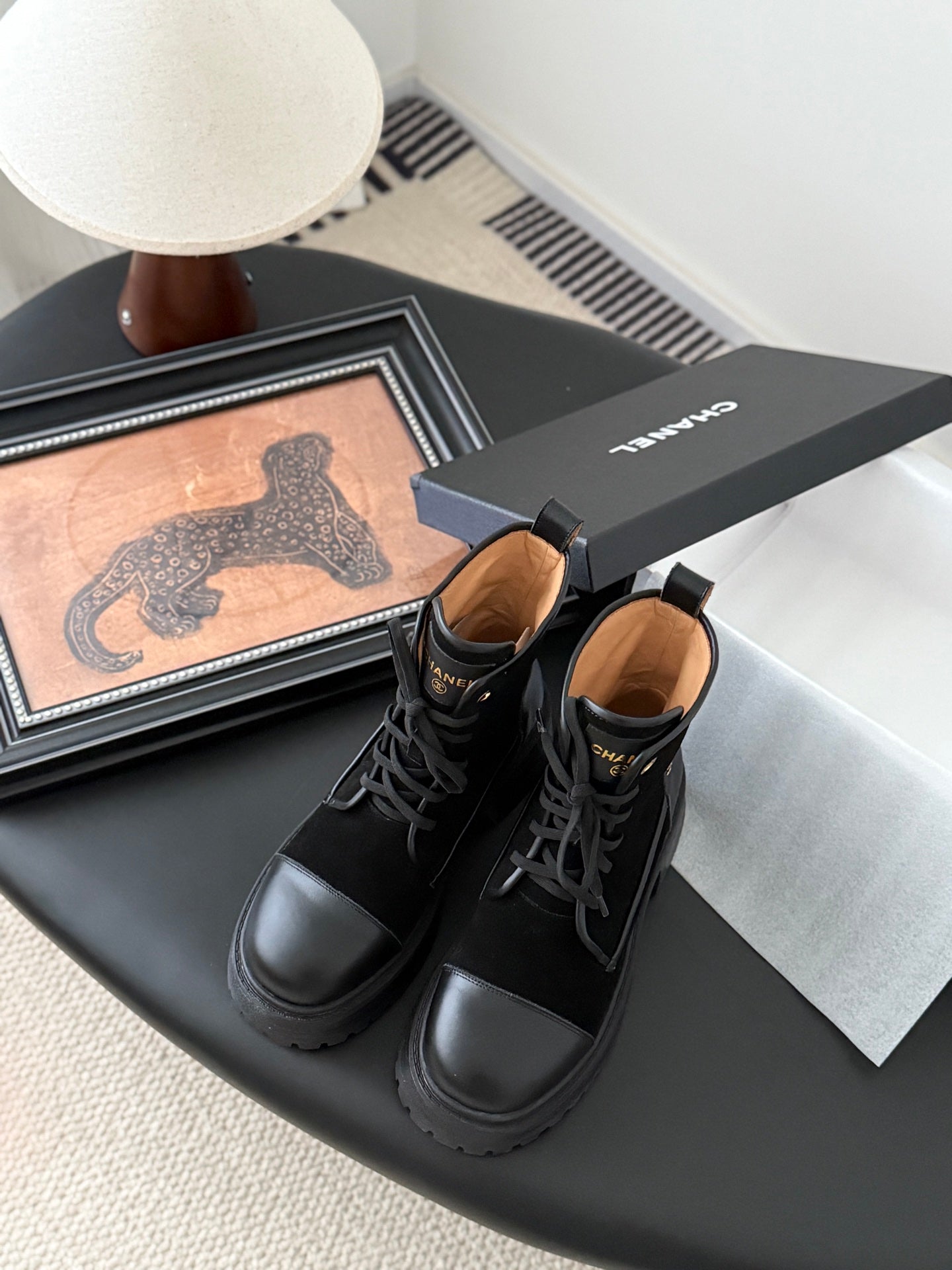 CC 25B Atelier Flats Boots Shoes Black Sheepskin & Suede 458767