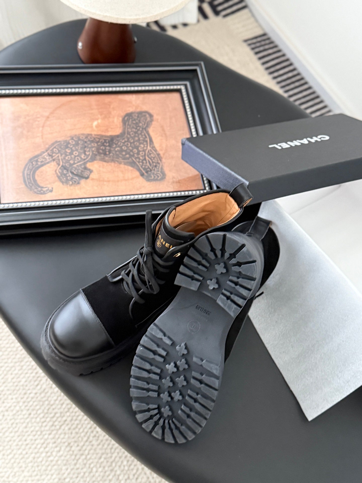 CC 25B Atelier Flats Boots Shoes Black Sheepskin & Suede 458767