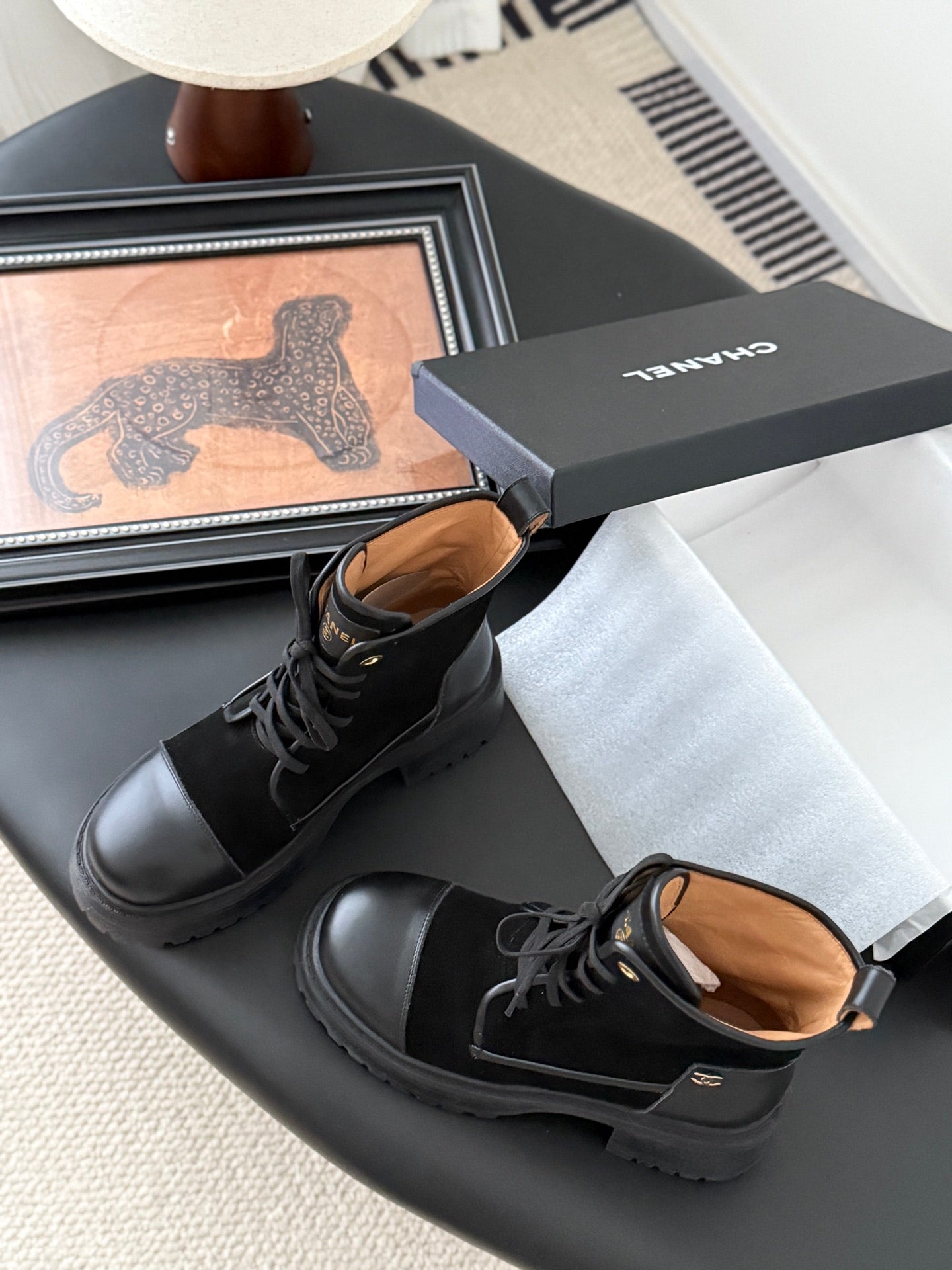 CC 25B Atelier Flats Boots Shoes Black Sheepskin & Suede 458767