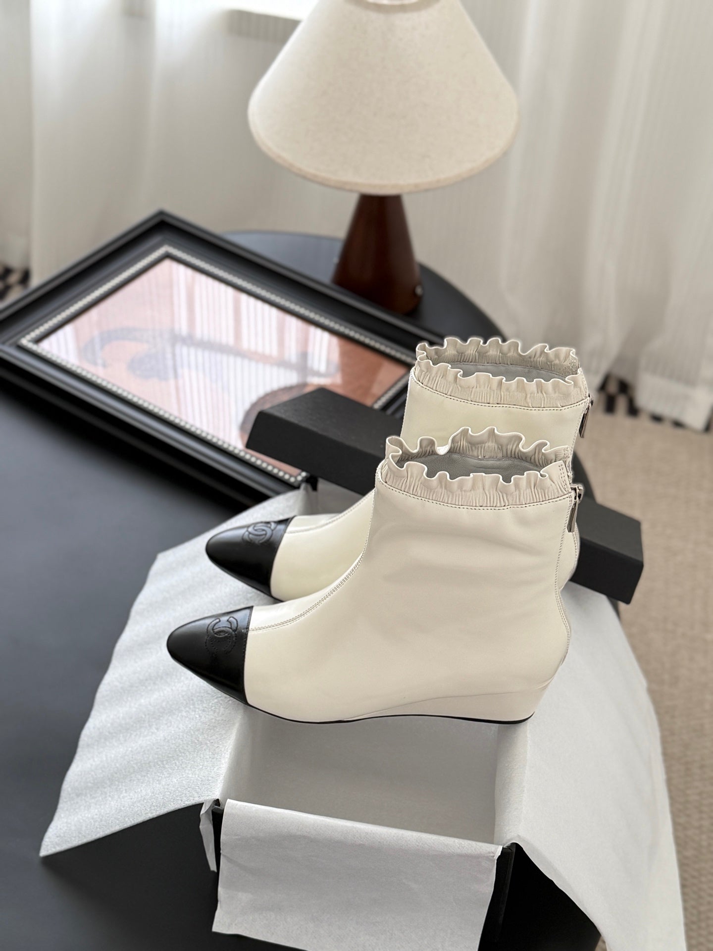 CC 25P Mary Jane Boots Black White Sheepskin 458771
