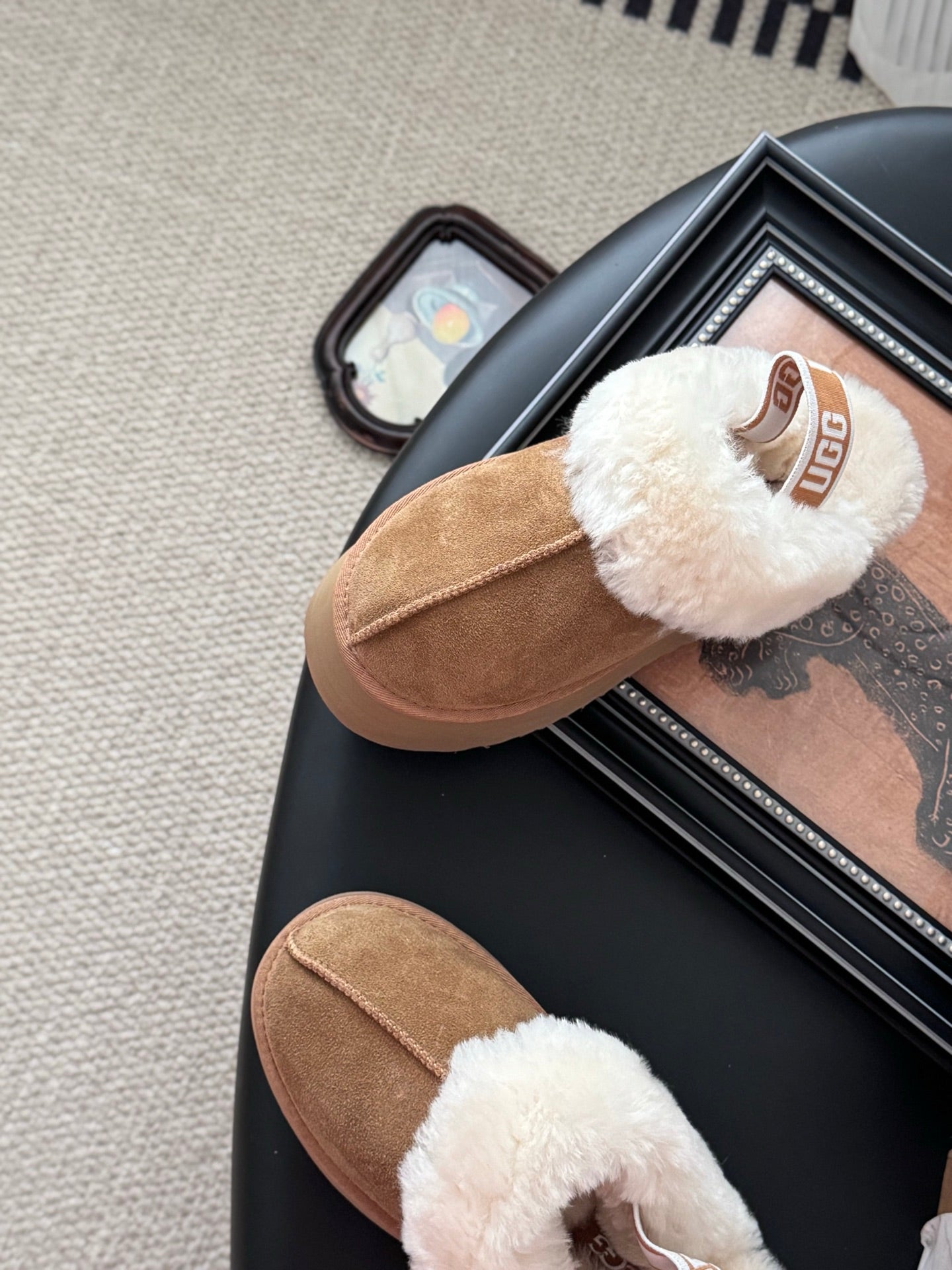 UGG Disquette Slippers Brown White Wool Suede 508051