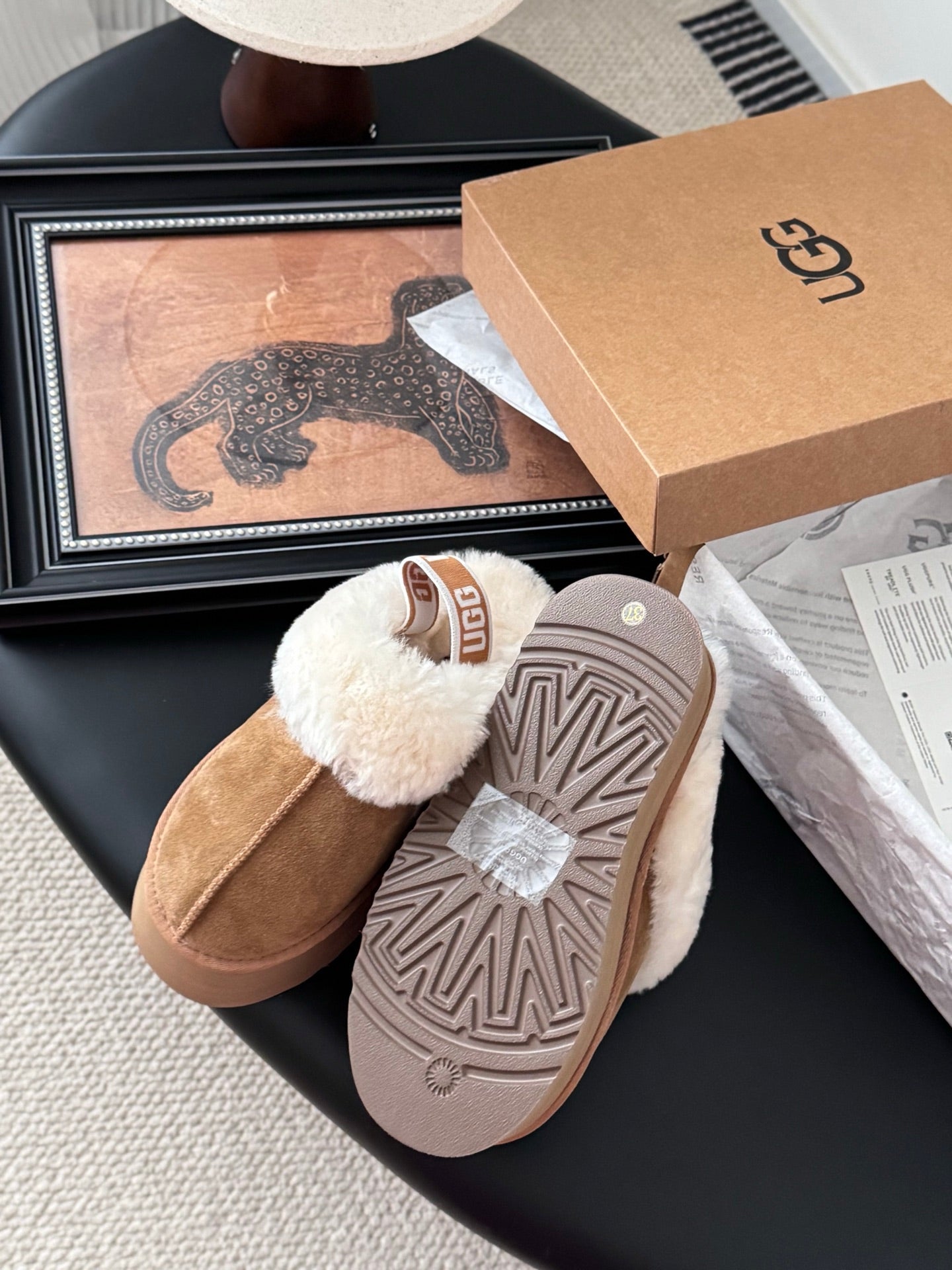 UGG Disquette Slippers Brown White Wool Suede 508051
