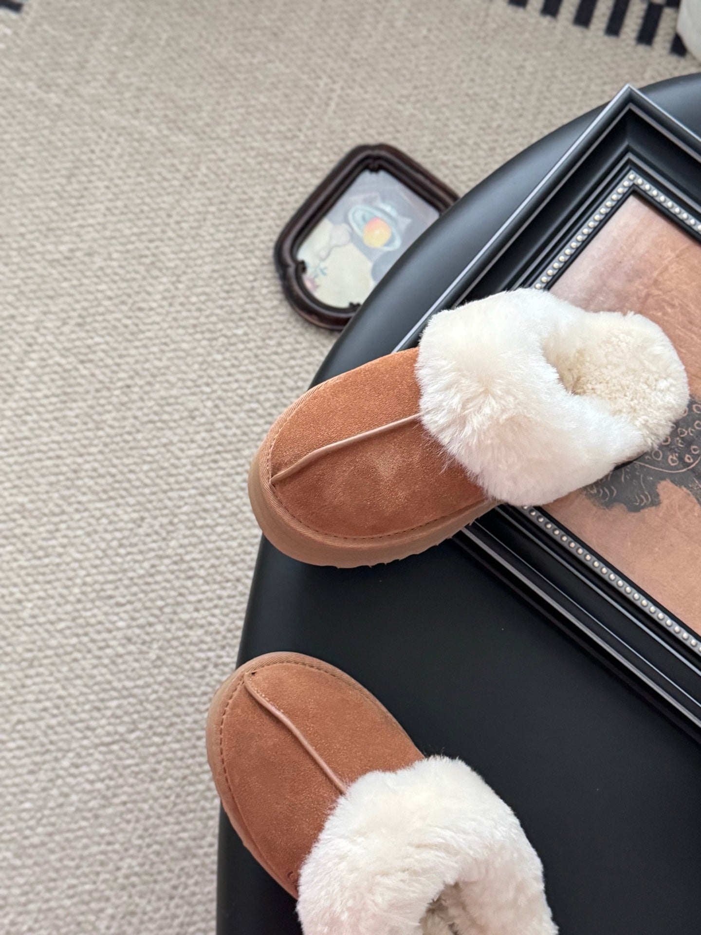 UGG Disquette Slippers Brown White Wool Suede 508052