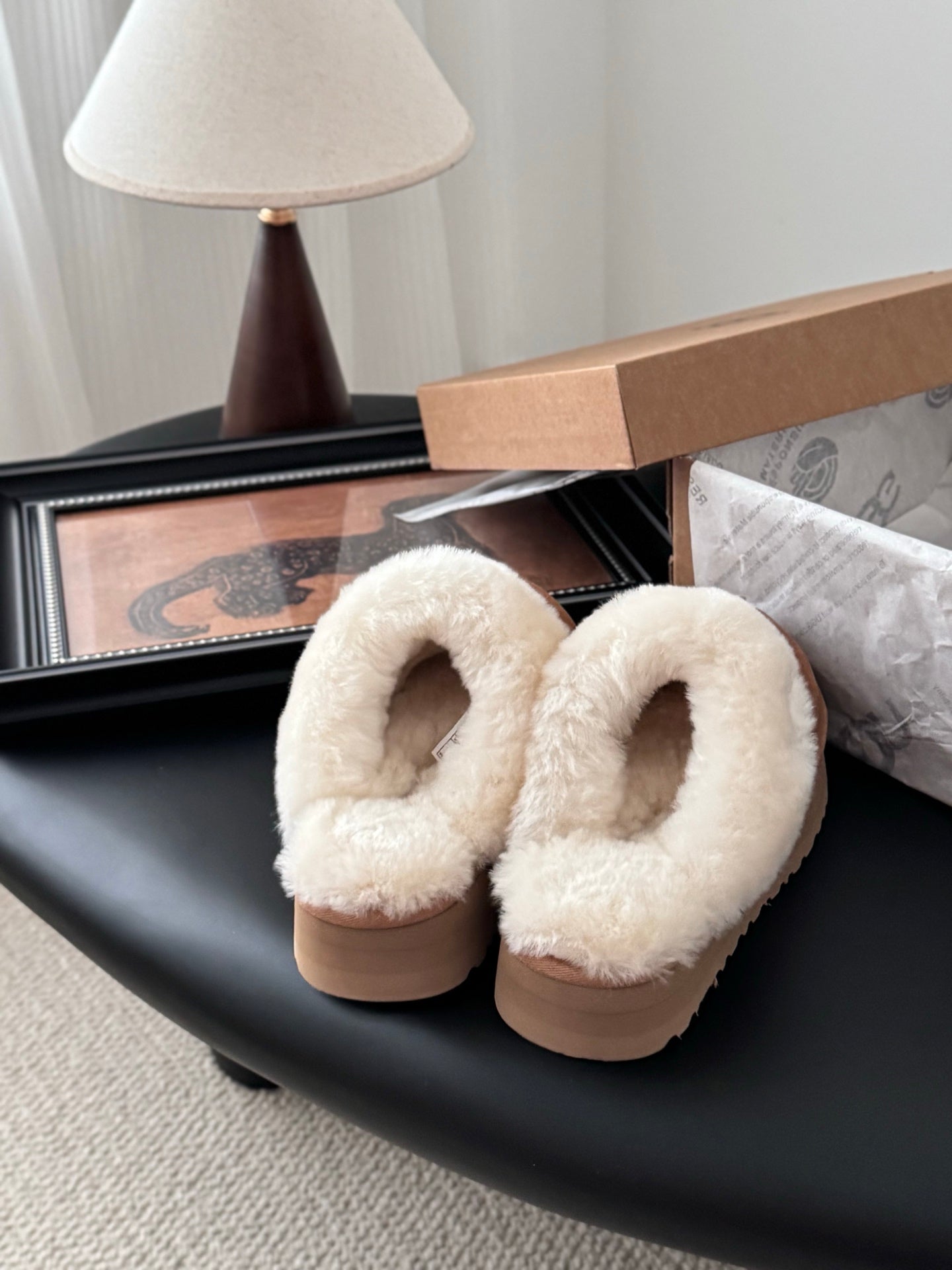 UGG Disquette Slippers Brown White Wool Suede 508052