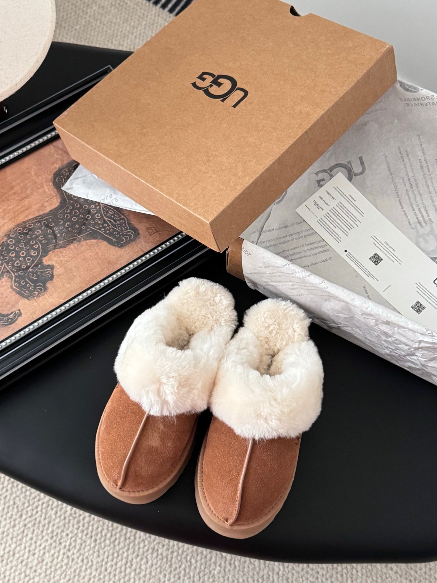 UGG Disquette Slippers Brown White Wool Suede 508052