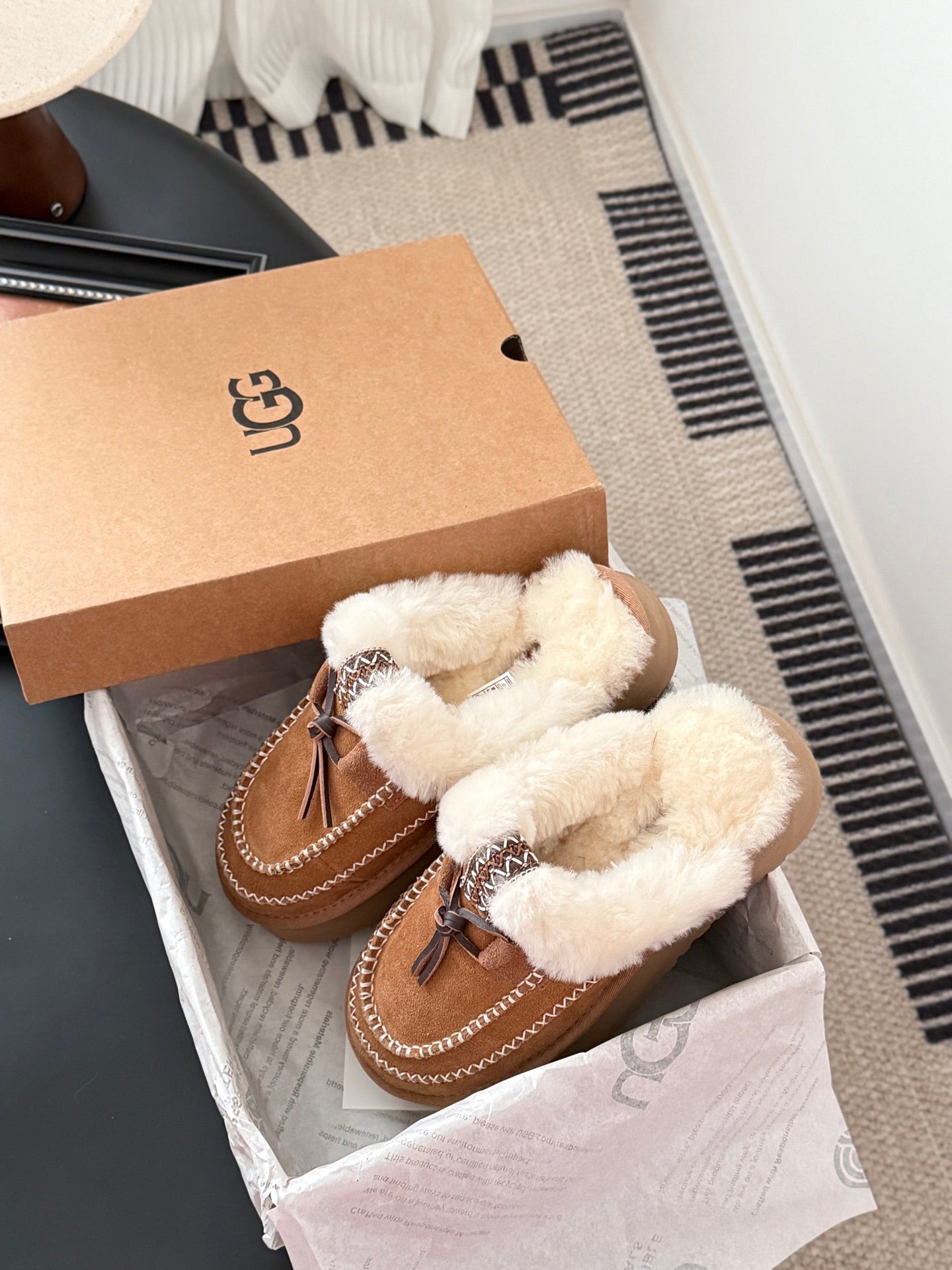 UGG Tasman Alpine Slippers Brown White Wool Suede 508056