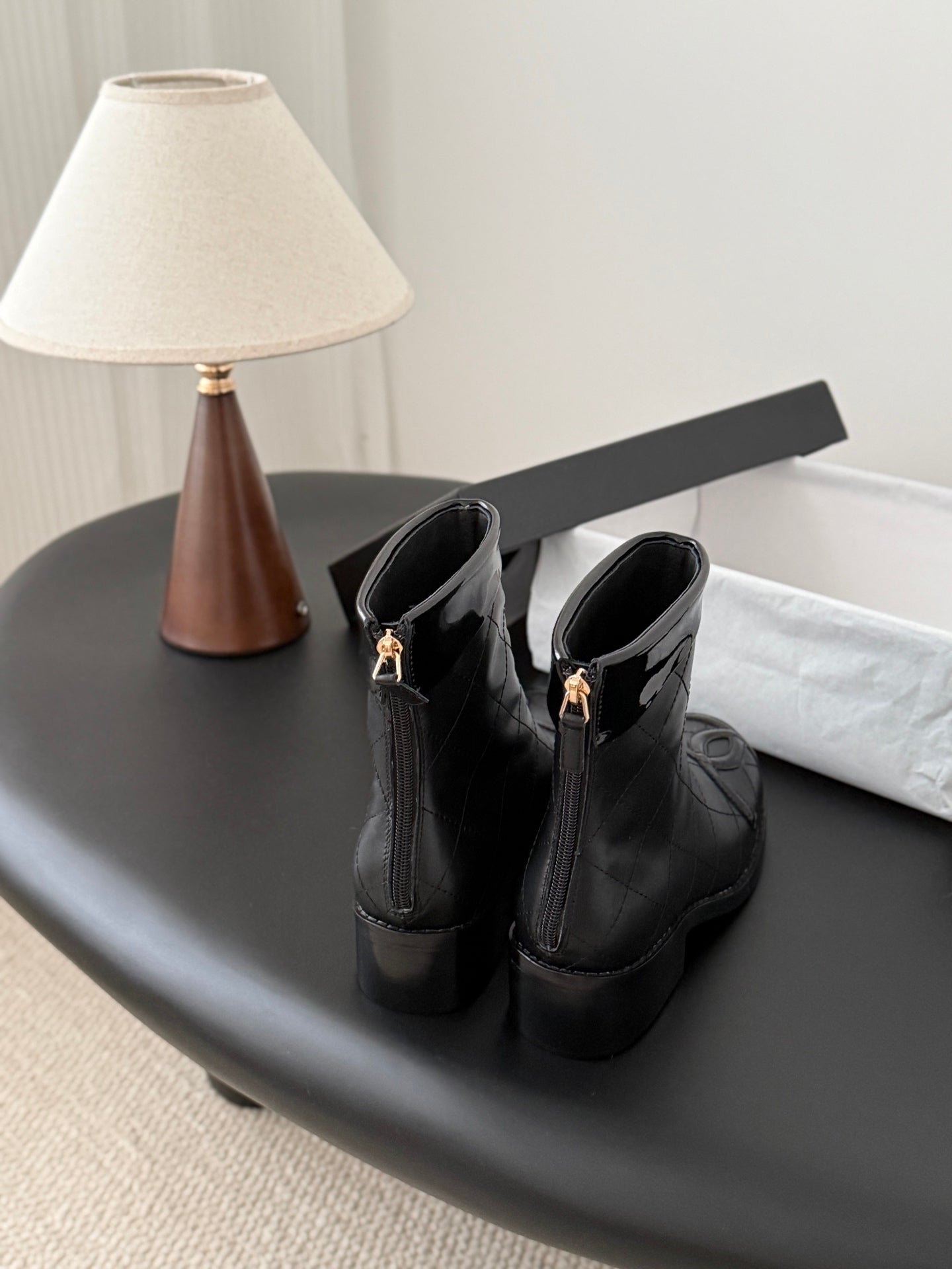 CC Cambon Ankle Boots Black Cowhide Patent Leather 540764