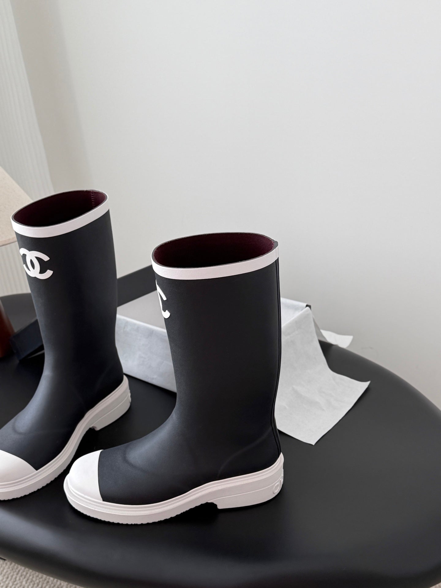 CC High Black White Rain Boots