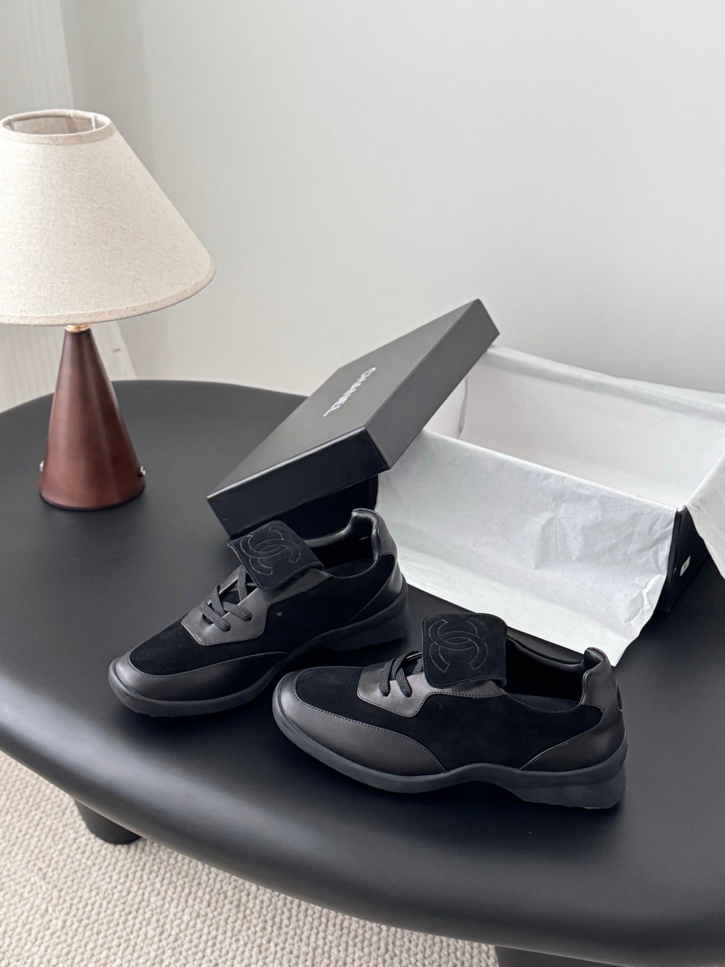 CC 25C New Sporty Casual Shoes Black Suede Sheepskin 540859