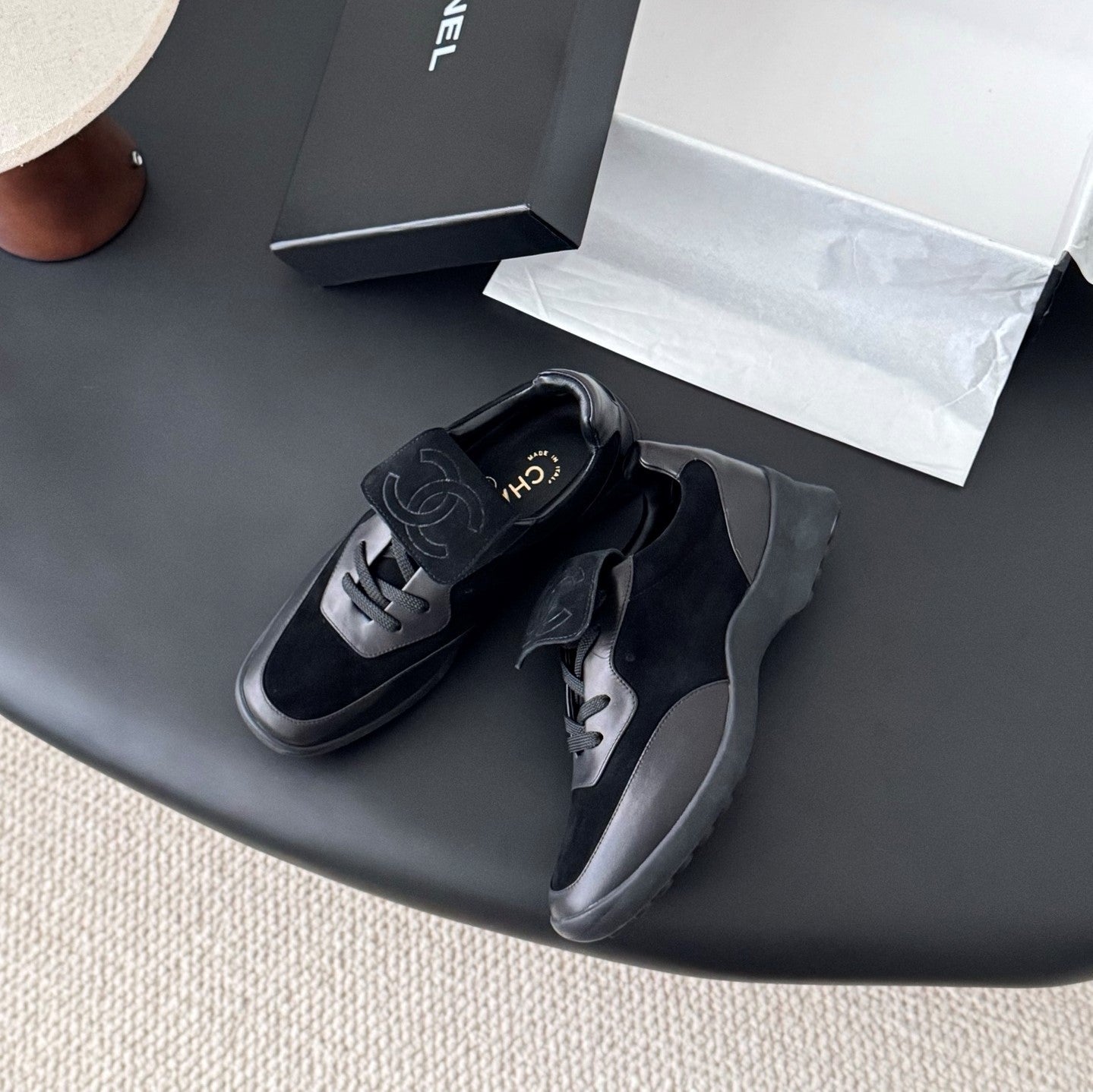 CC 25C New Sporty Casual Shoes Black Suede Sheepskin 540859
