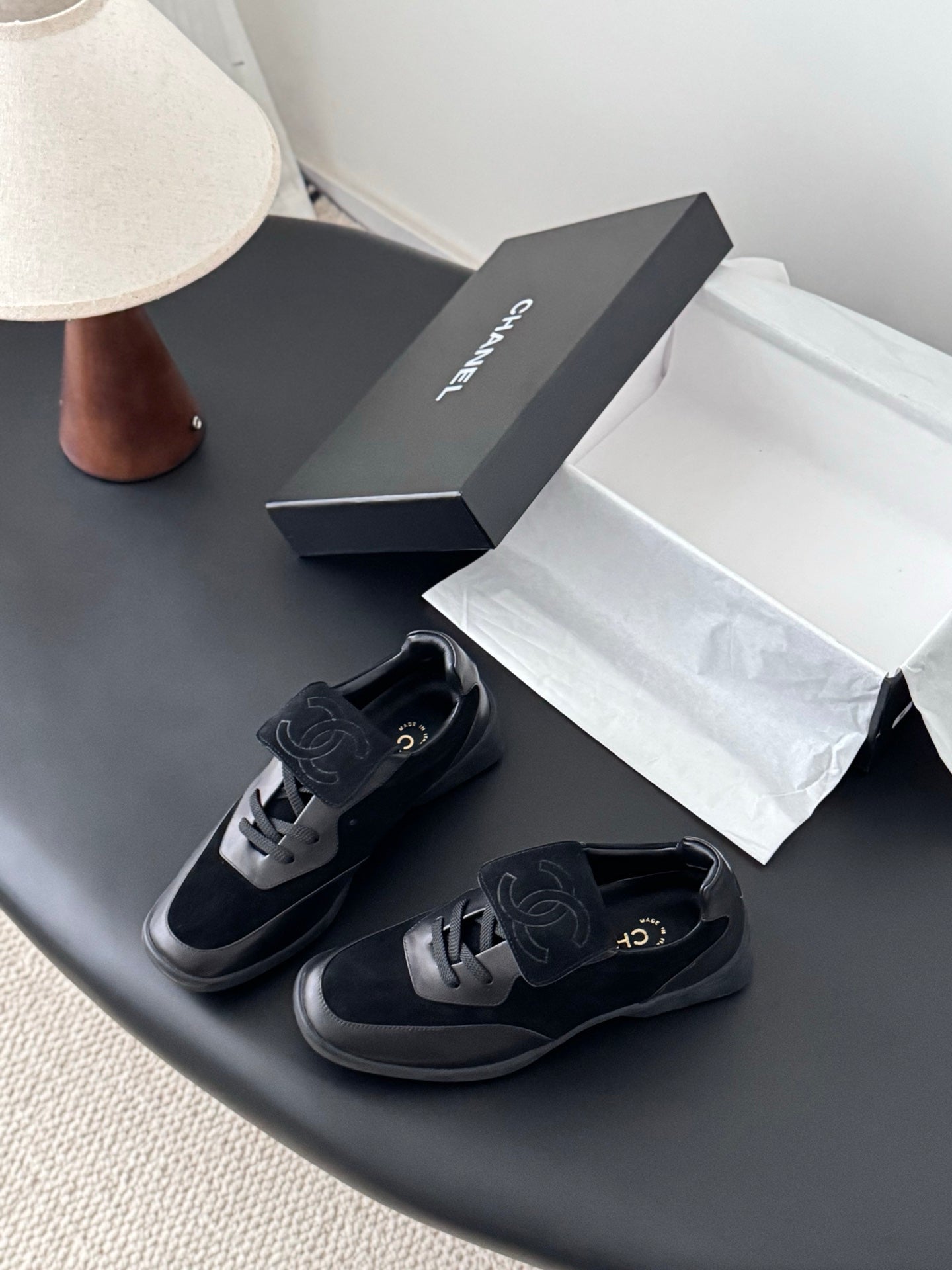 CC 25C New Sporty Casual Shoes Black Suede Sheepskin 540859
