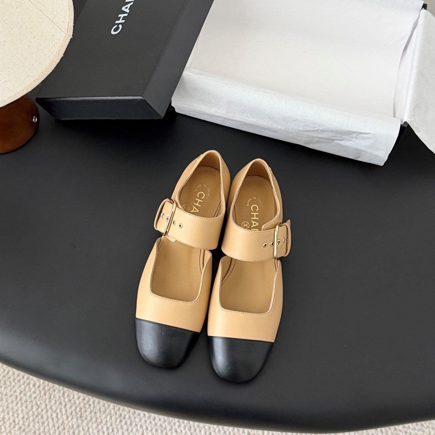 CC 2026 Mary Janes Black Beige Calfskin 675826