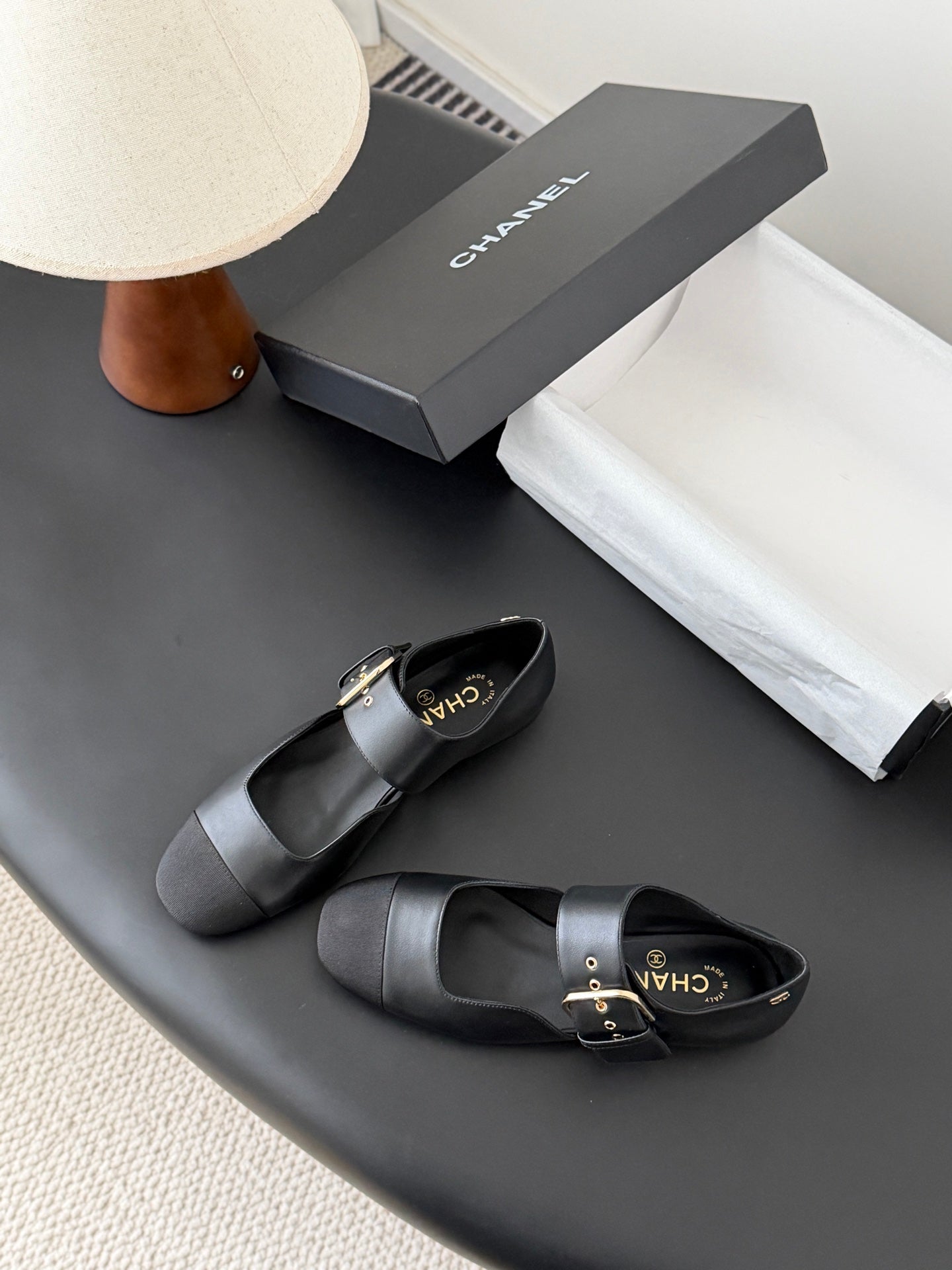 CC 2026 Mary Janes Black Canvas Calfskin 675828