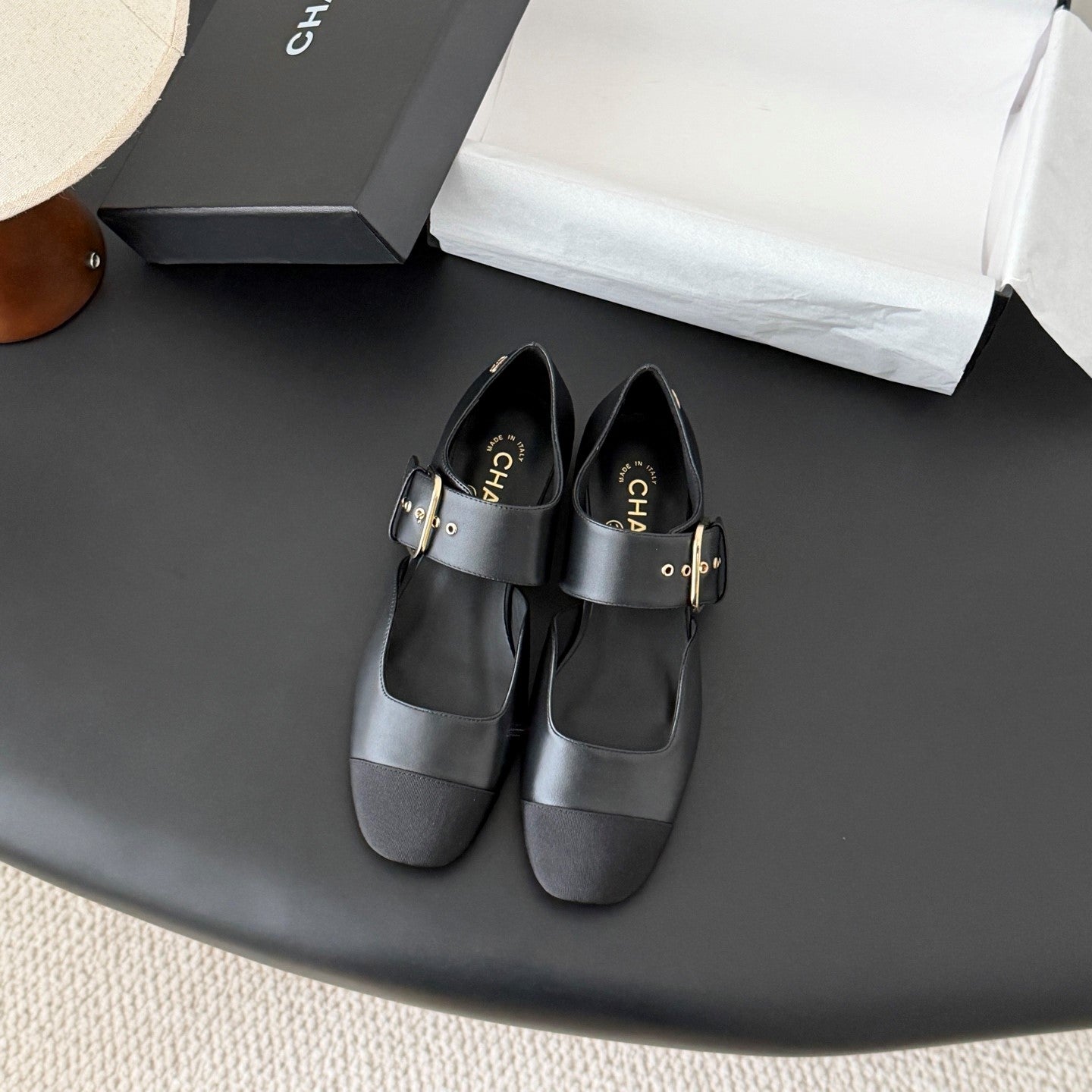 CC 2026 Mary Janes Black Canvas Calfskin 675828