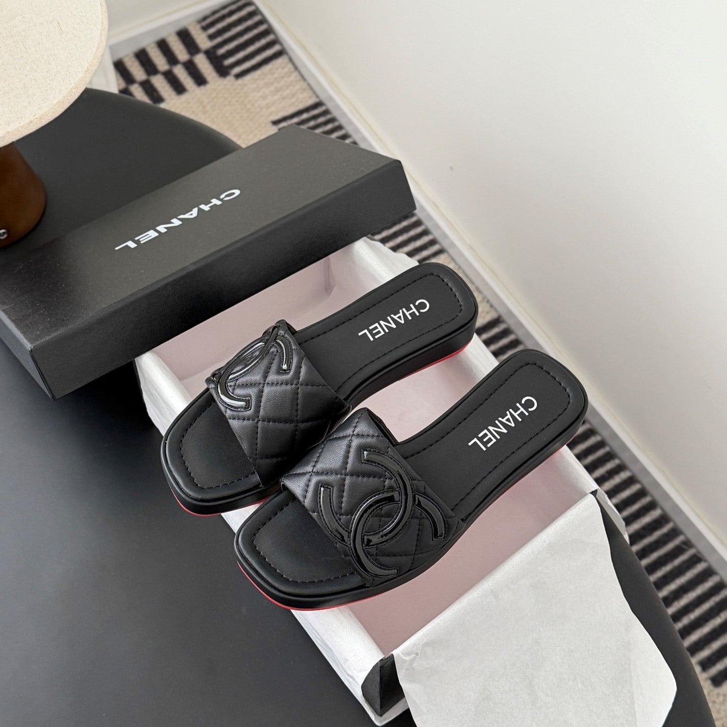 CC 26K Cambon Slippers Full Black Lambskin 670825
