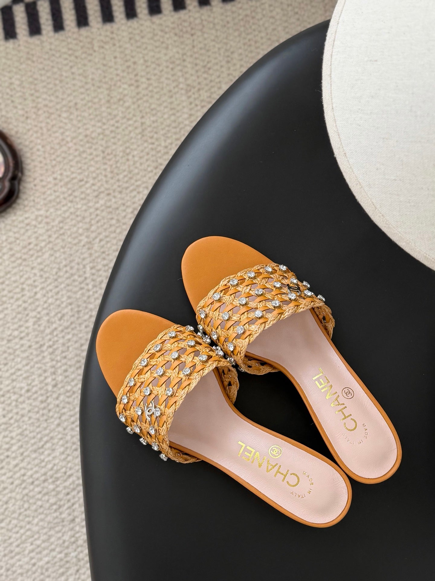 CC 26SS Sandals Tan Brown Woven Lambskin 670632