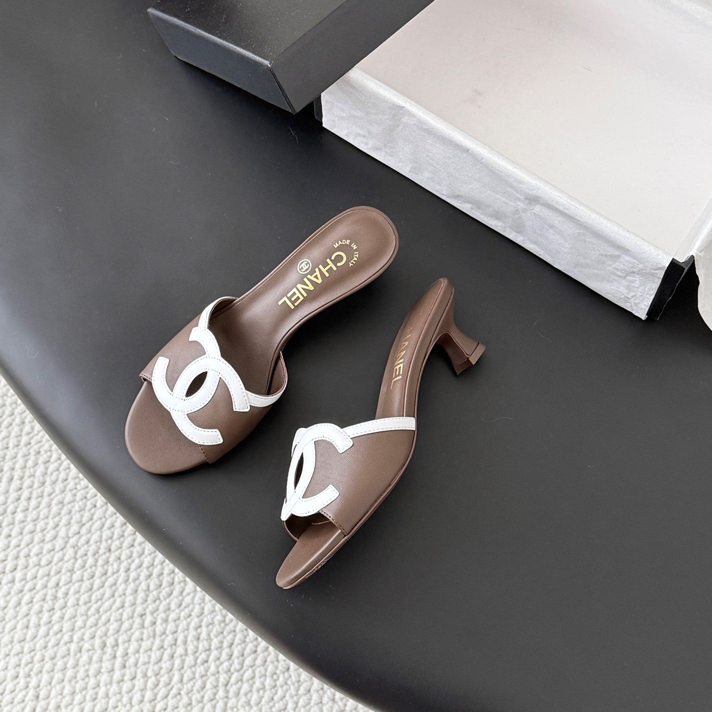 CC 2026 Heeled Sandal White Brown Lambskin 675861
