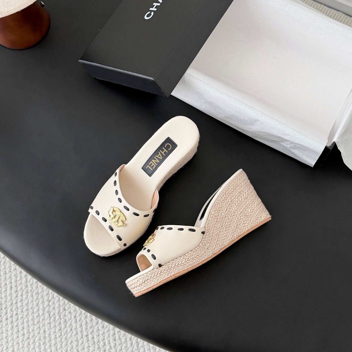 CC Wedge Espadrille Slides 10cm White Sheepskin 776109